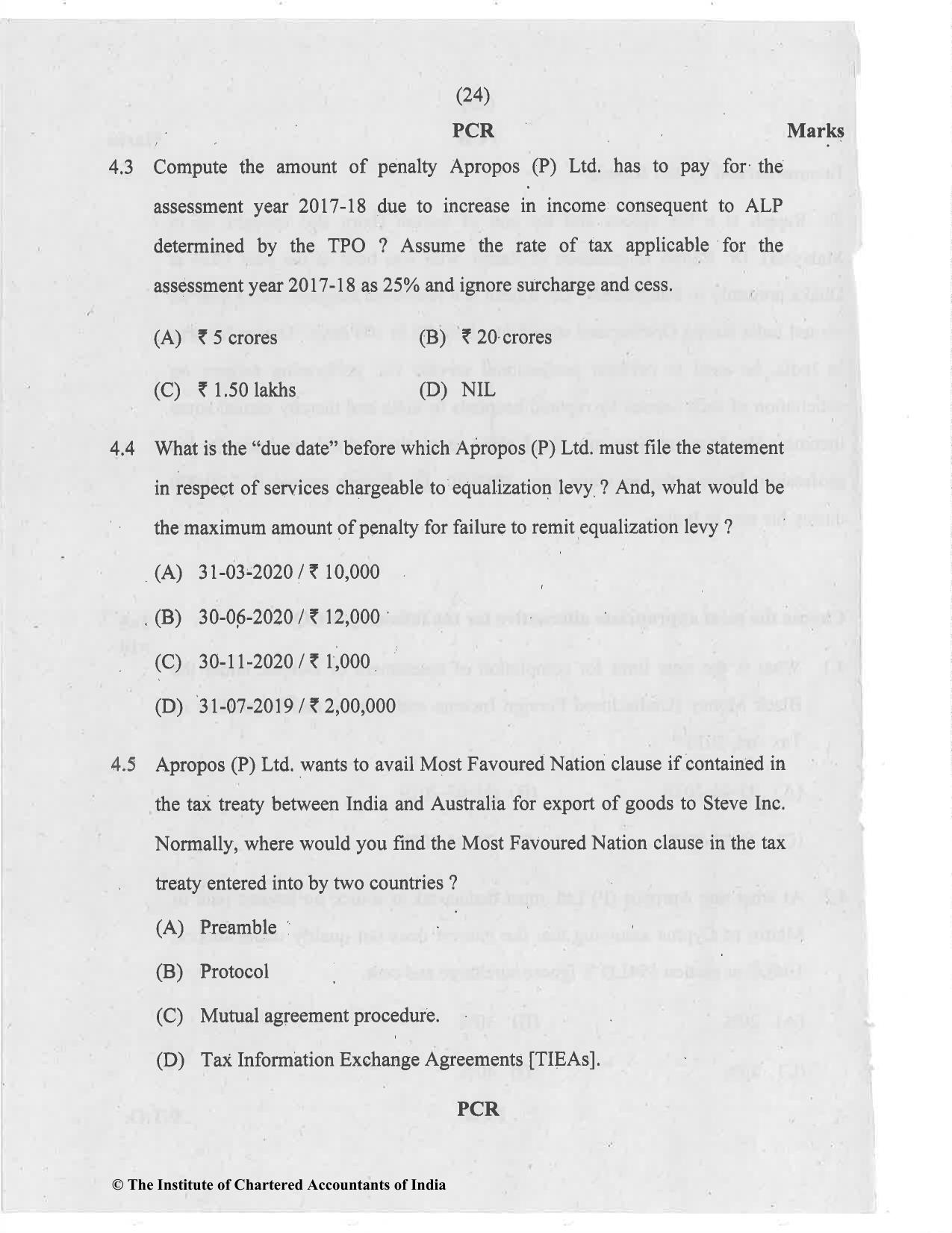 CA Final Nov 2020 Question Paper - Paper 6C – International Taxation - Page 24