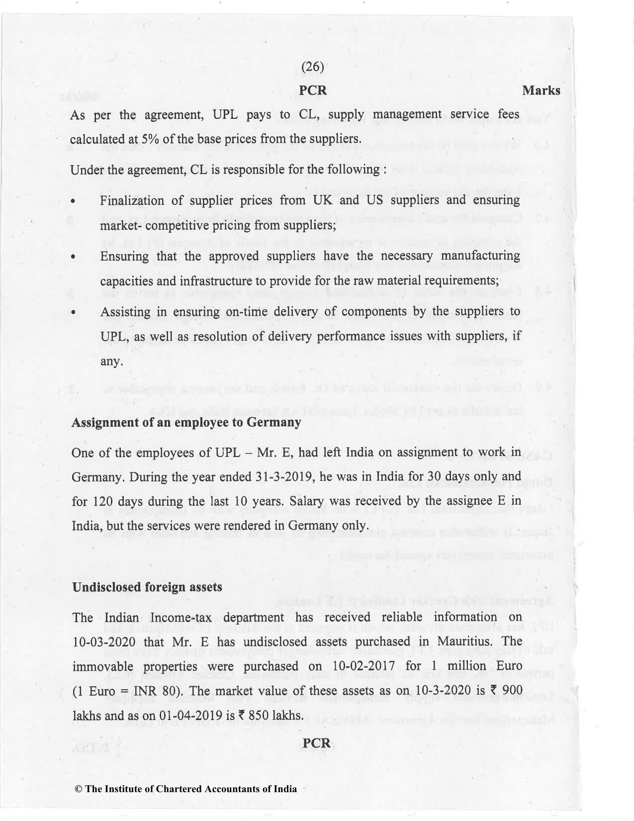 CA Final Nov 2020 Question Paper - Paper 6C – International Taxation - Page 26