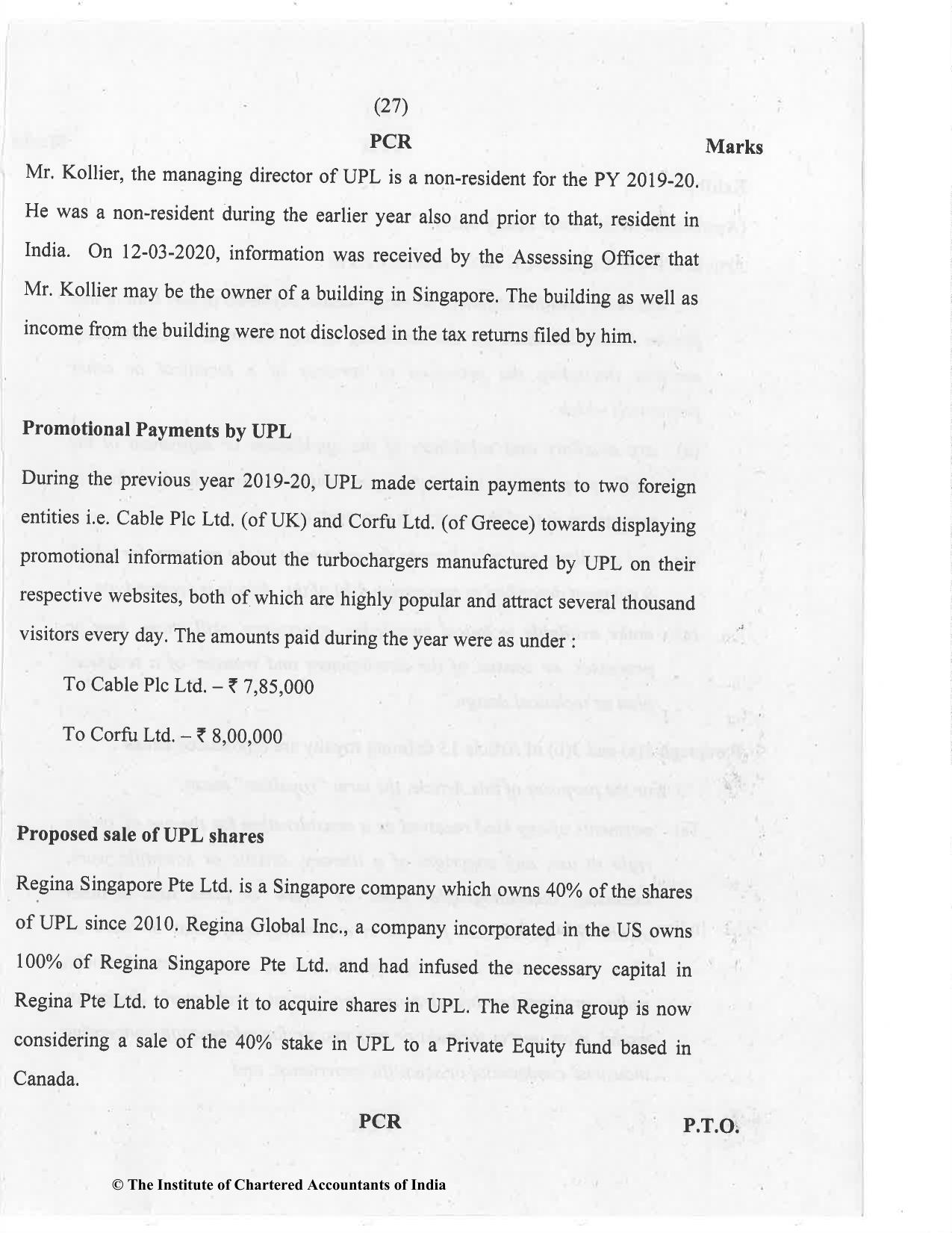 CA Final Nov 2020 Question Paper - Paper 6C – International Taxation - Page 27