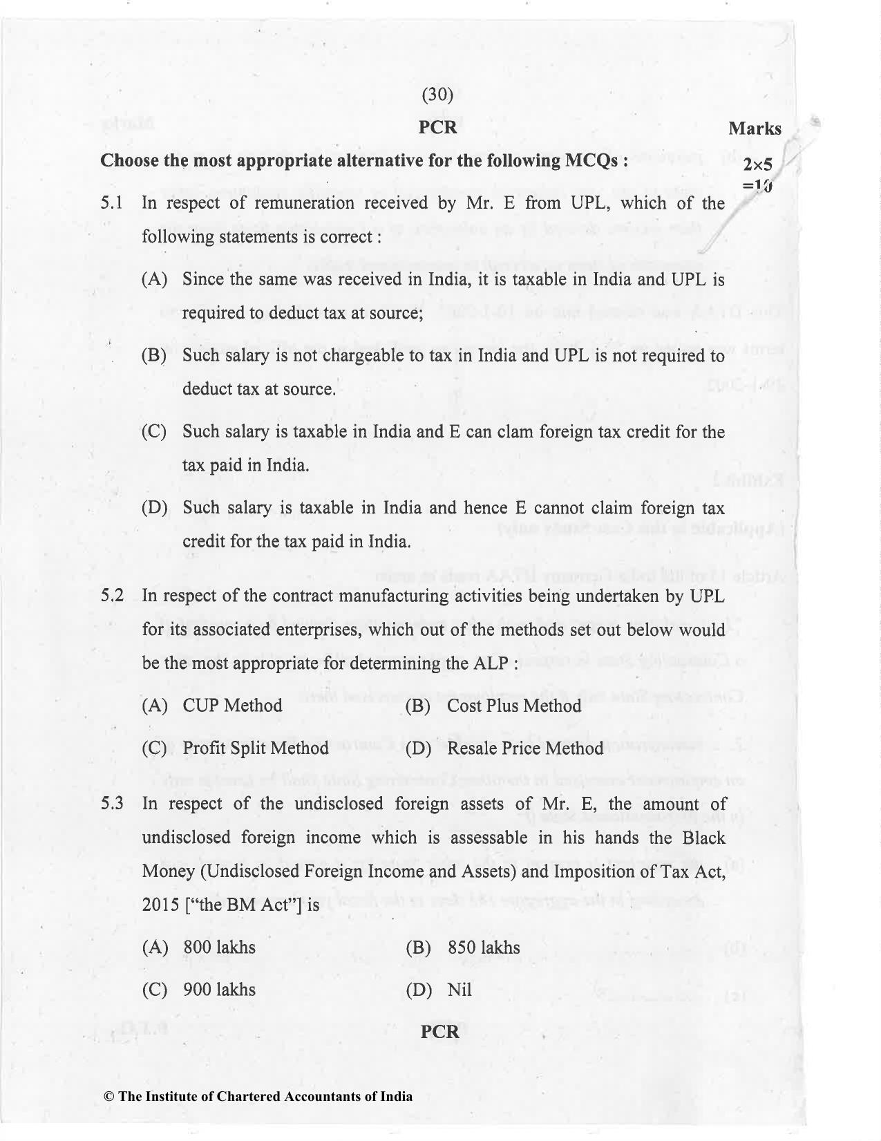 CA Final Nov 2020 Question Paper - Paper 6C – International Taxation - Page 30
