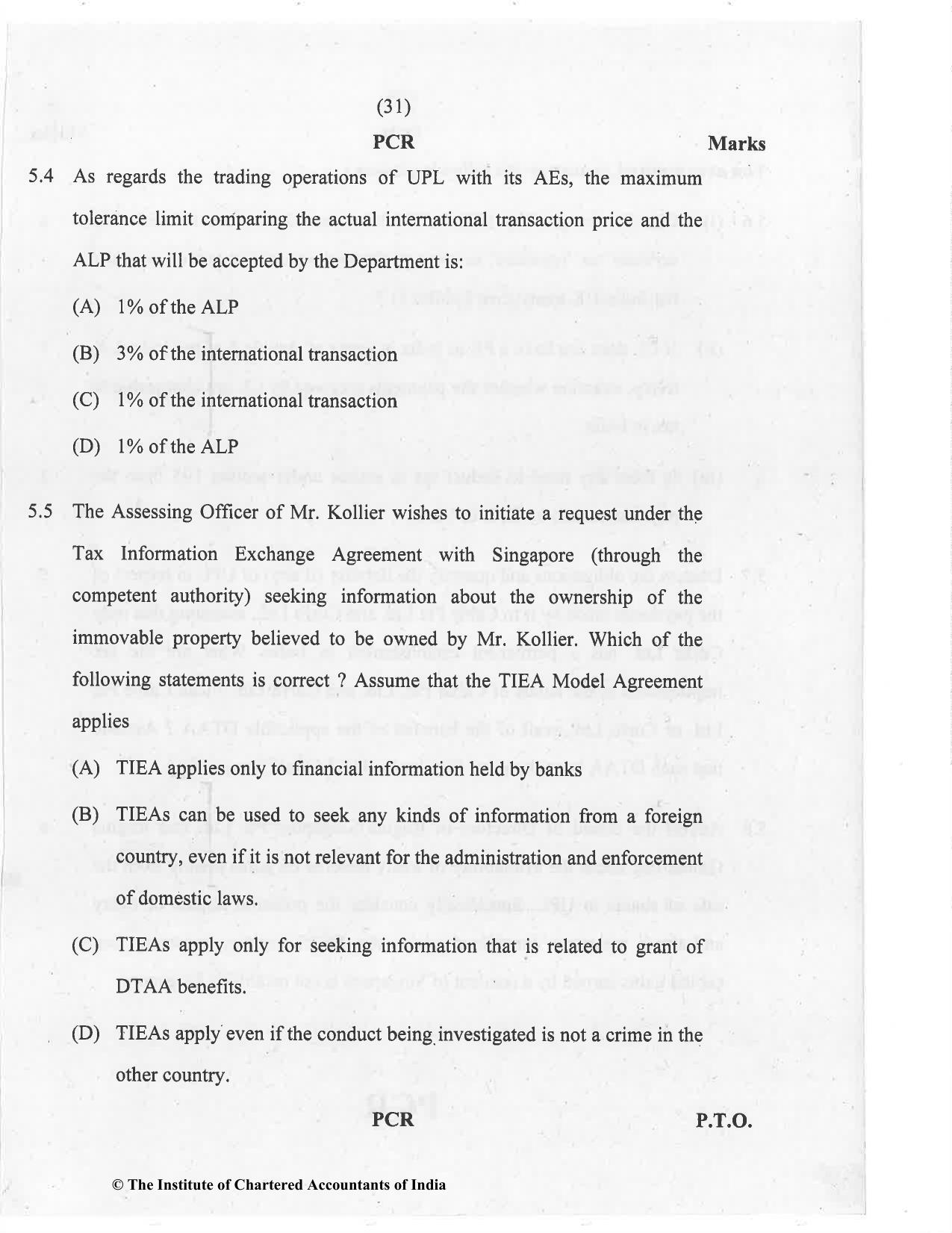 CA Final Nov 2020 Question Paper - Paper 6C – International Taxation - Page 31