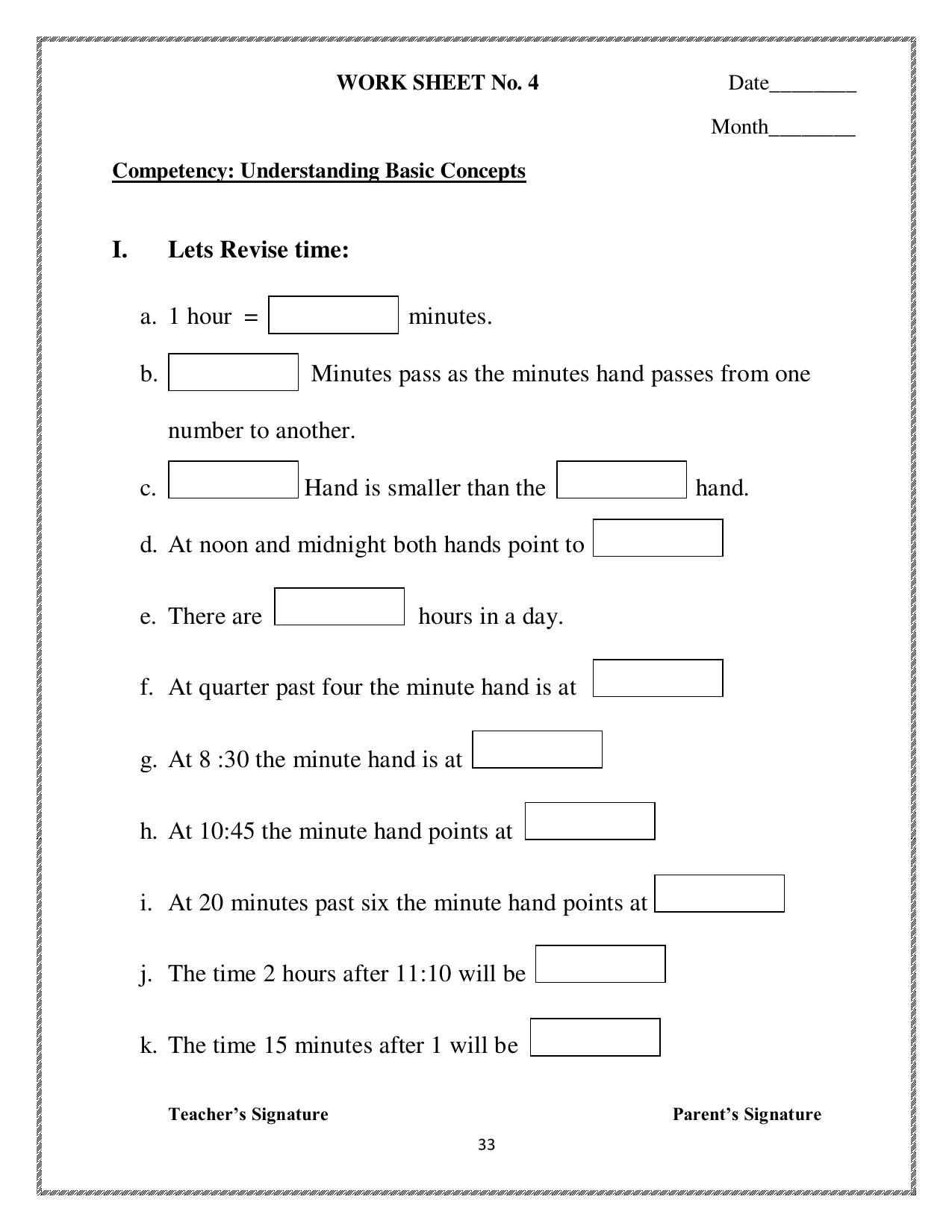 Worksheet for Class 3 Mathematics Assignment 50 - Page 1