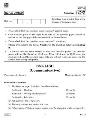 CBSE Class 10 1-2-2 ENGLISH COMMUNICATIVE 2019 Question Paper