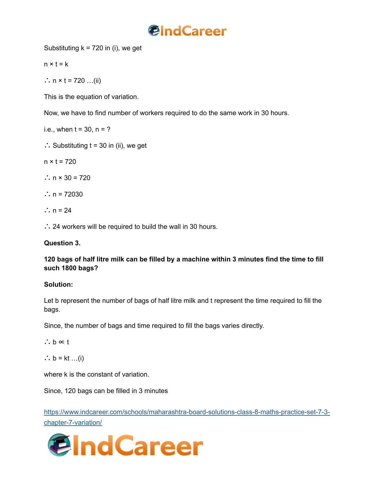 Maharashtra Board Solutions Class 8-Maths (Practice Set 7.3): Chapter 7- Variation - Page 4