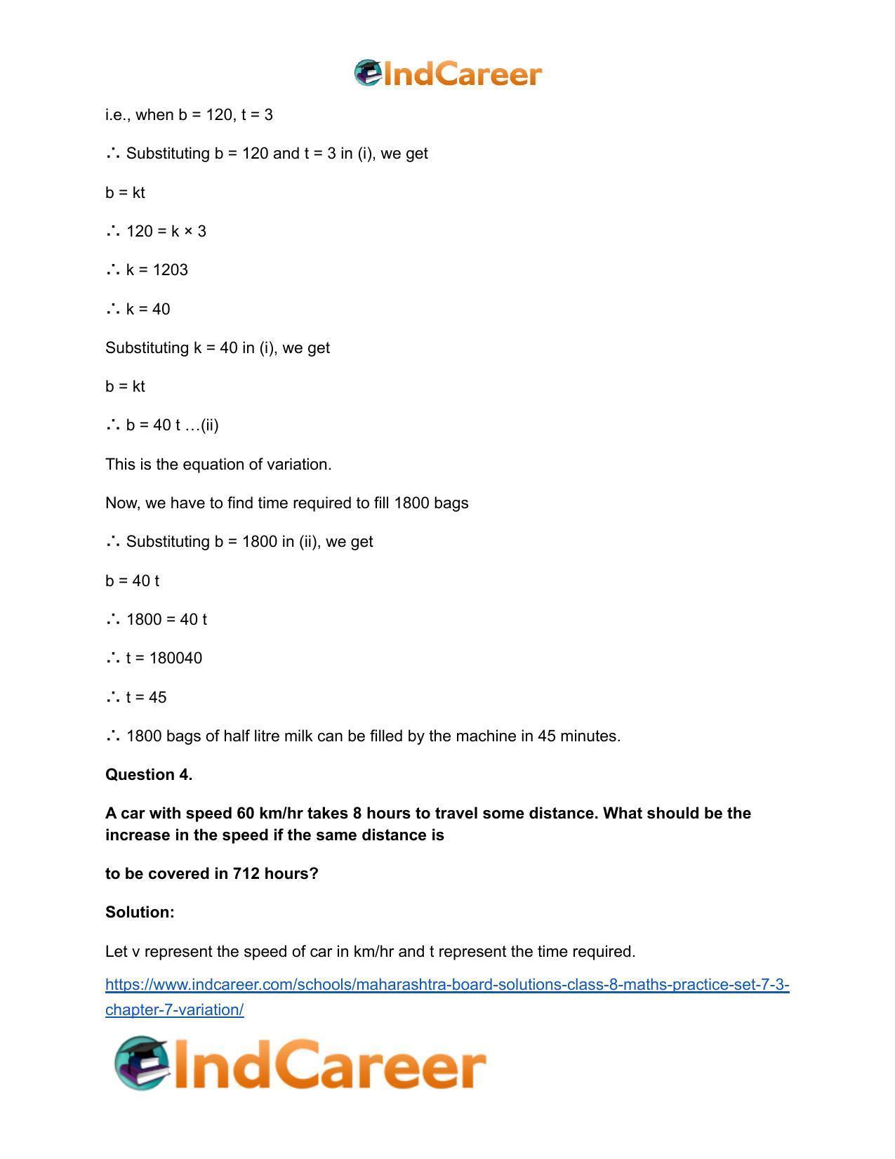 Maharashtra Board Solutions Class 8-Maths (Practice Set 7.3): Chapter 7- Variation - Page 5