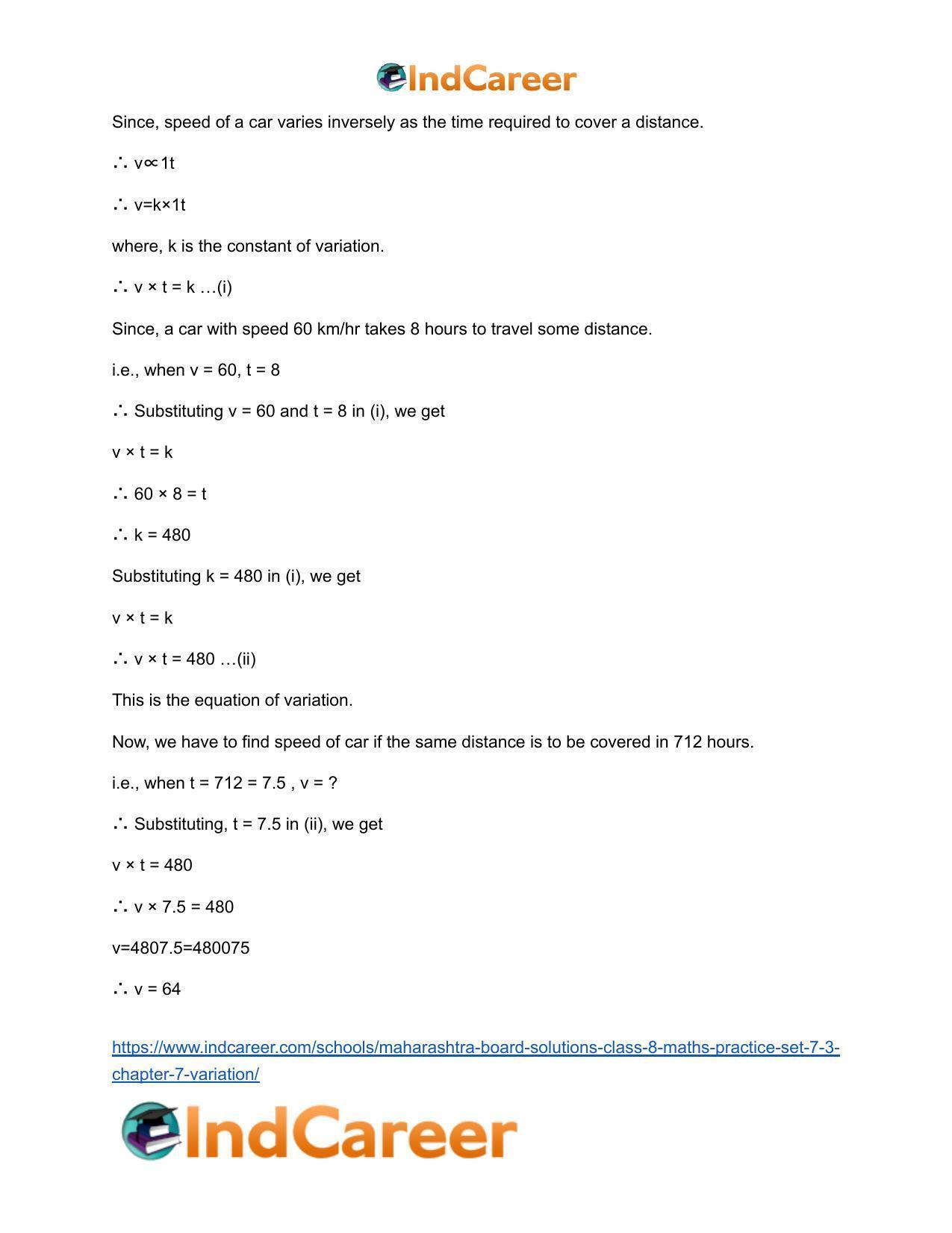 Maharashtra Board Solutions Class 8-Maths (Practice Set 7.3): Chapter 7- Variation - Page 6