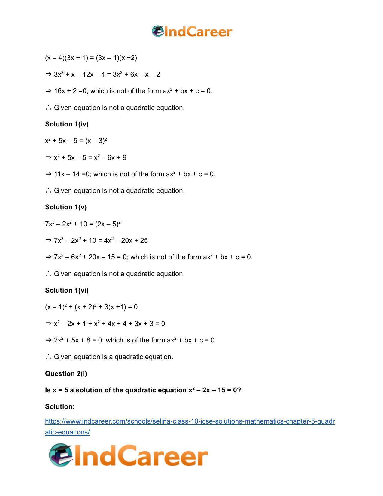Selina Class 10 ICSE Solutions Mathematics : Chapter 5 - Quadratic Equations - Page 3