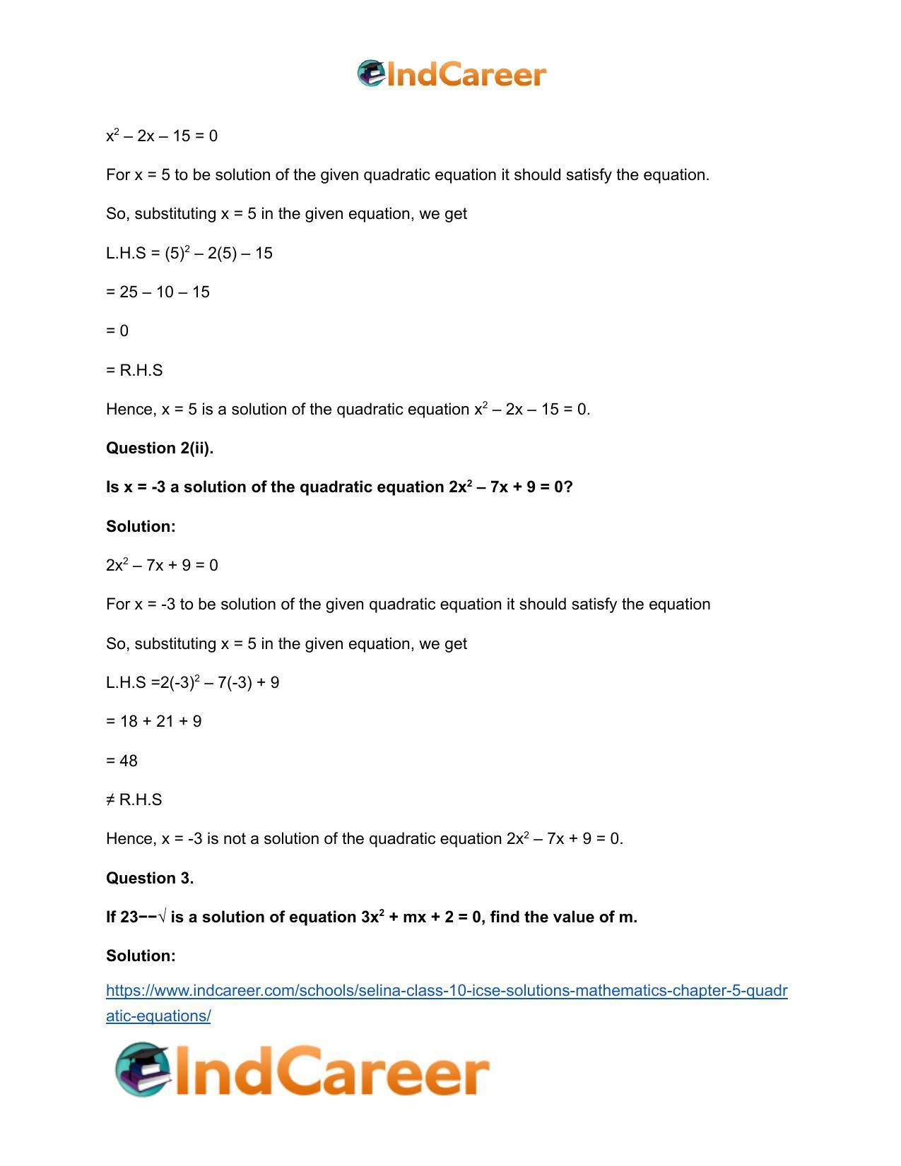 Selina Class 10 ICSE Solutions Mathematics : Chapter 5 - Quadratic Equations - Page 4