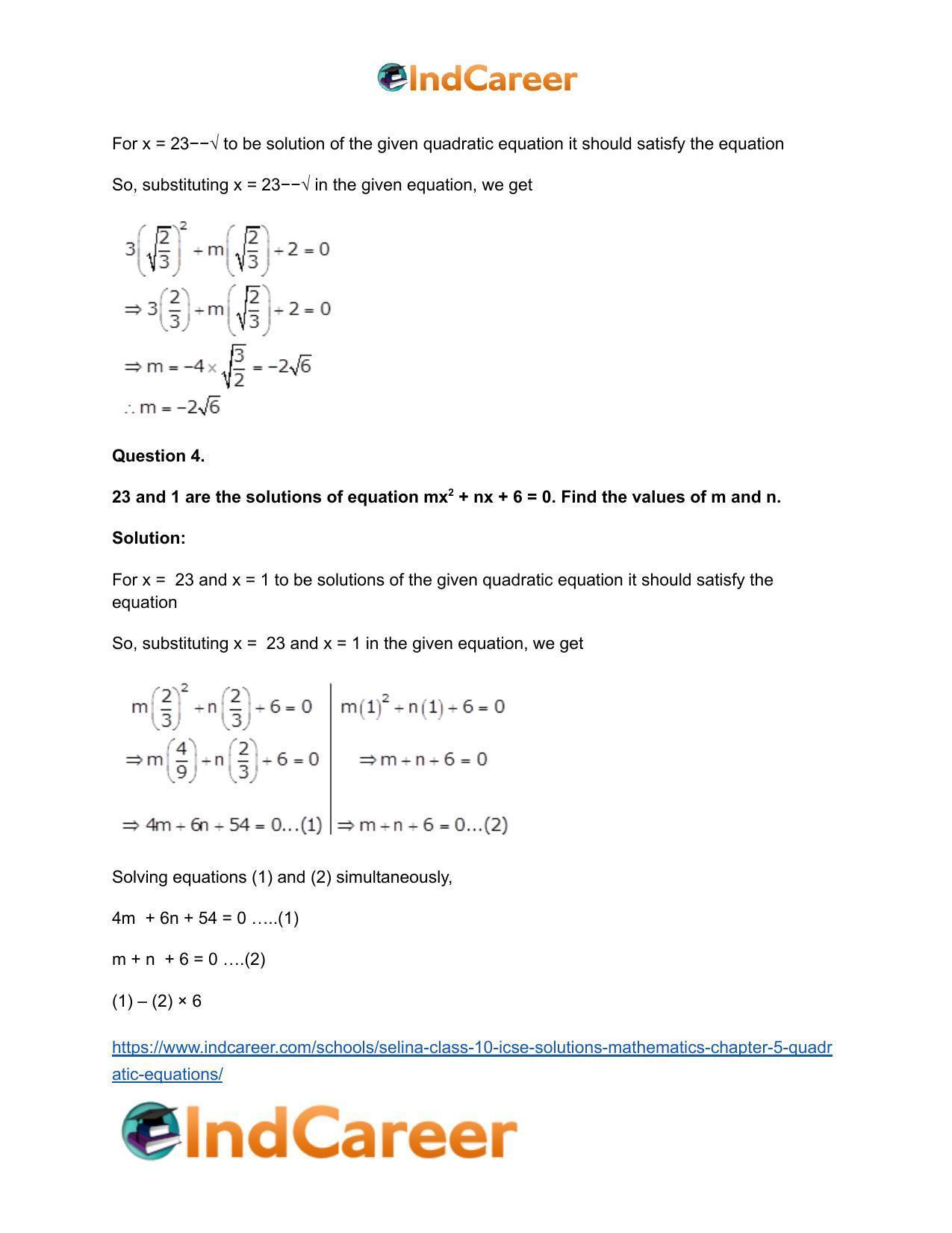 Selina Class 10 ICSE Solutions Mathematics : Chapter 5 - Quadratic Equations - Page 5