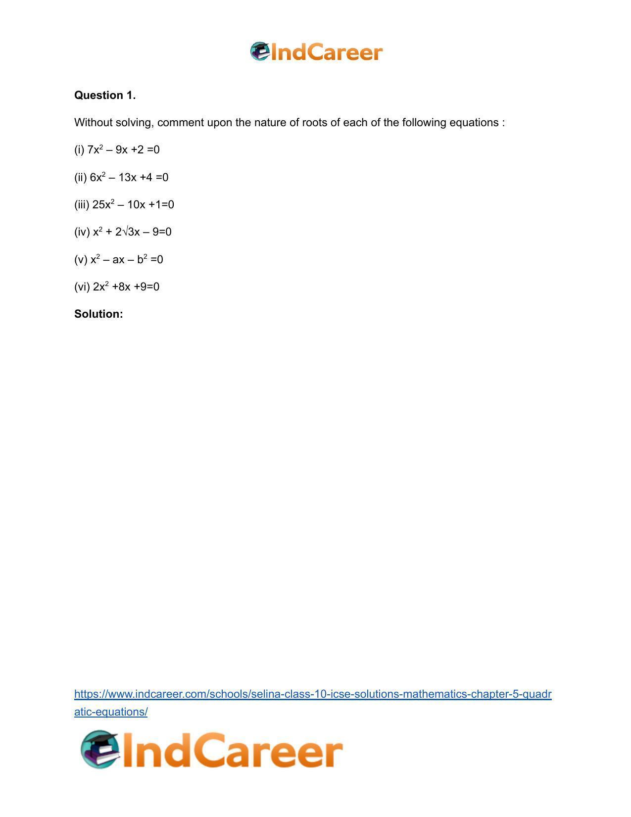 Selina Class 10 ICSE Solutions Mathematics : Chapter 5 - Quadratic Equations - Page 7