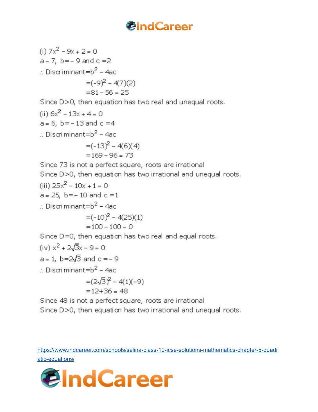 Selina Class 10 ICSE Solutions Mathematics : Chapter 5 - Quadratic Equations - Page 8