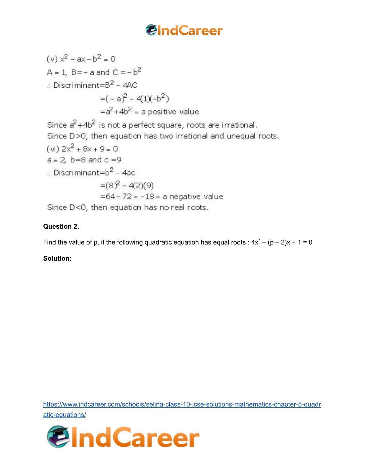 Selina Class 10 ICSE Solutions Mathematics : Chapter 5 - Quadratic Equations - Page 9