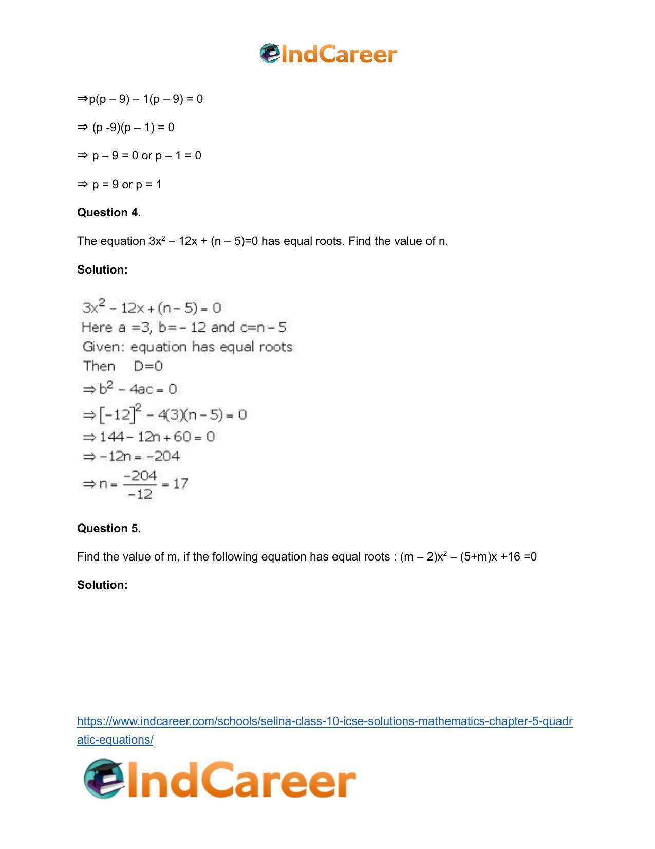 Selina Class 10 ICSE Solutions Mathematics : Chapter 5 - Quadratic Equations - Page 11