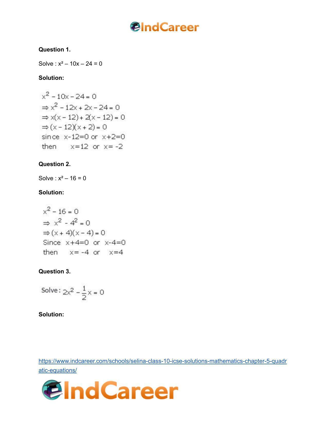 Selina Class 10 ICSE Solutions Mathematics : Chapter 5 - Quadratic Equations - Page 13