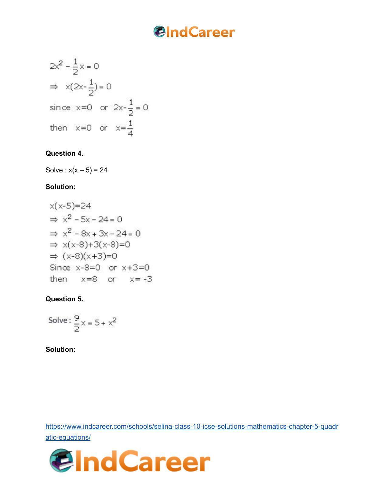 Selina Class 10 ICSE Solutions Mathematics : Chapter 5 - Quadratic Equations - Page 14
