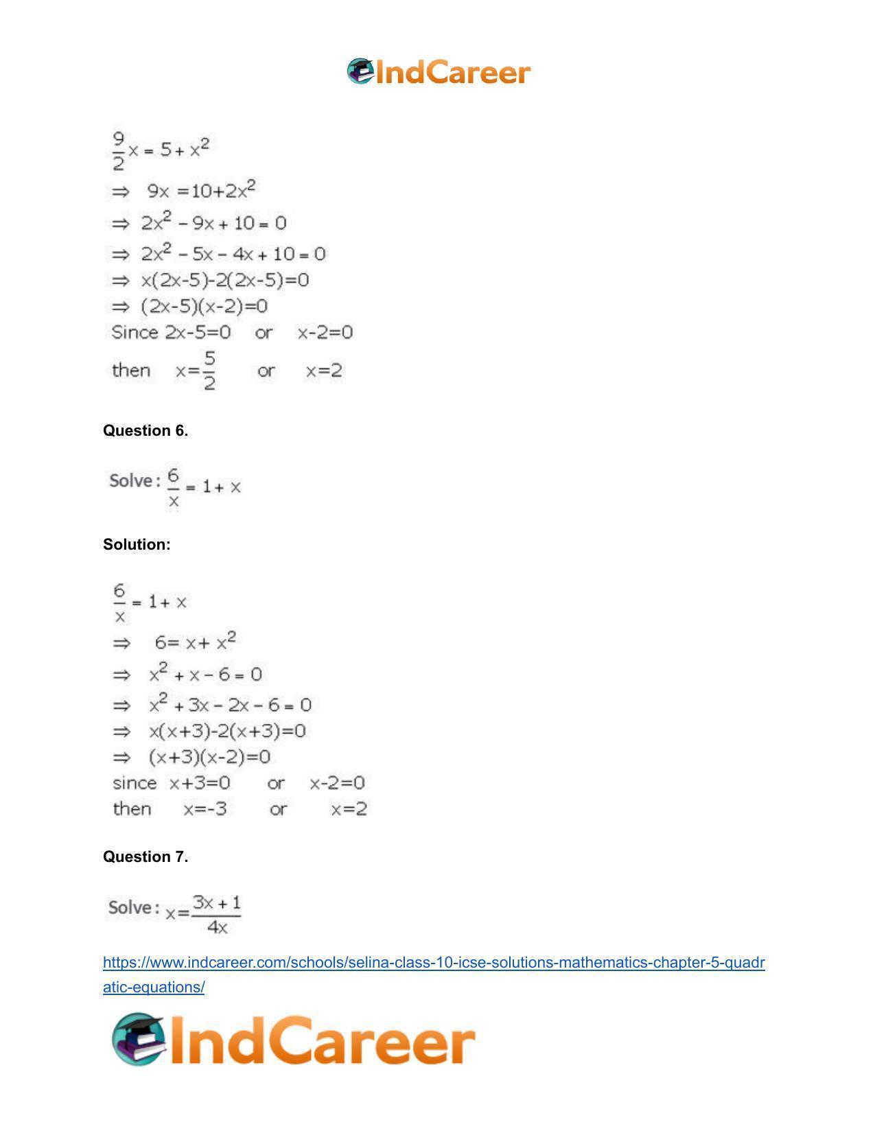 Selina Class 10 ICSE Solutions Mathematics : Chapter 5 - Quadratic Equations - Page 15