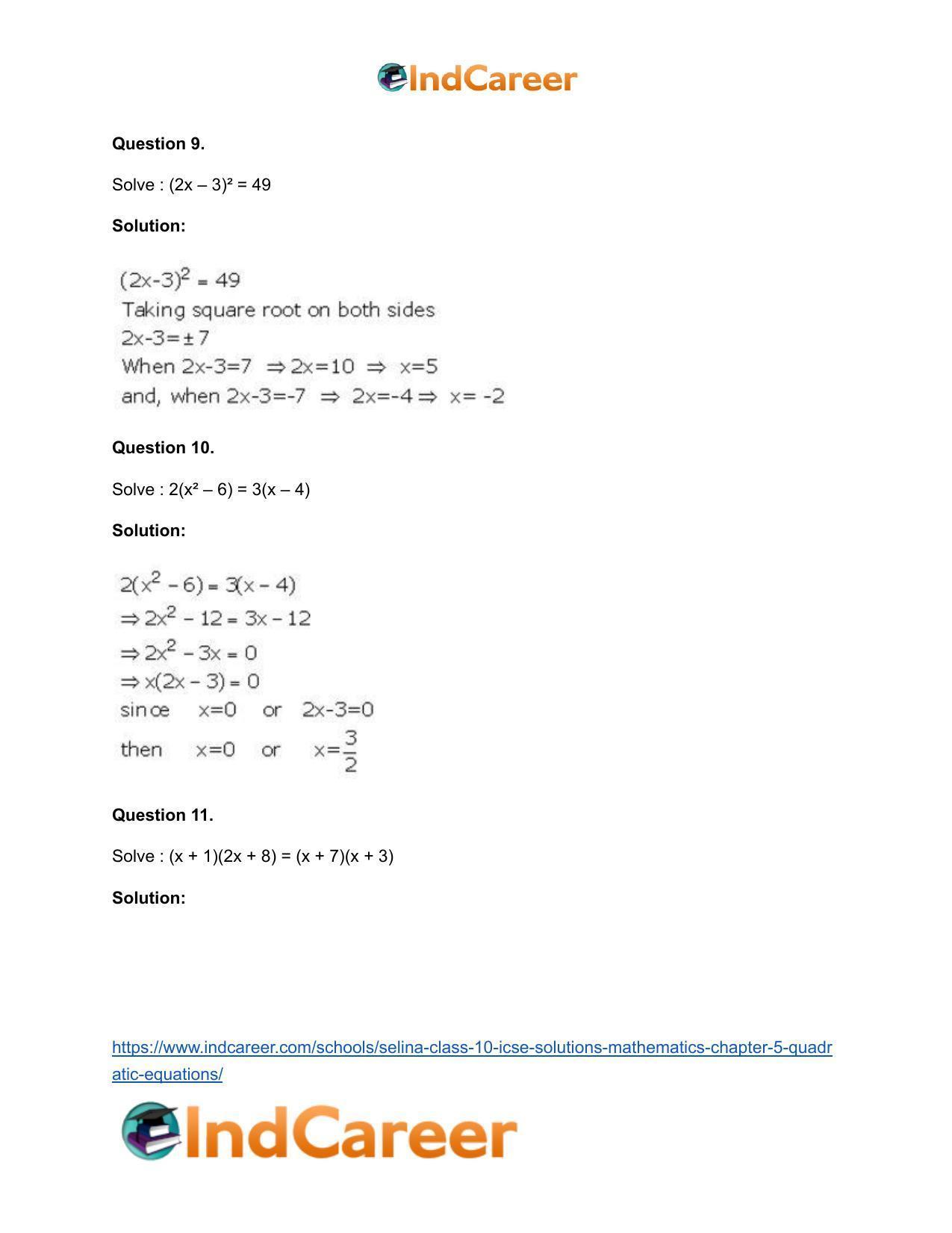Selina Class 10 ICSE Solutions Mathematics : Chapter 5 - Quadratic Equations - Page 17