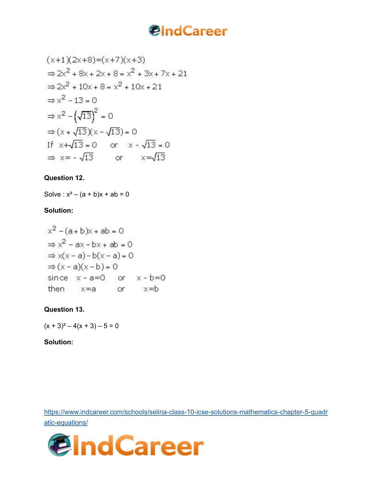 Selina Class 10 ICSE Solutions Mathematics : Chapter 5 - Quadratic Equations - Page 18