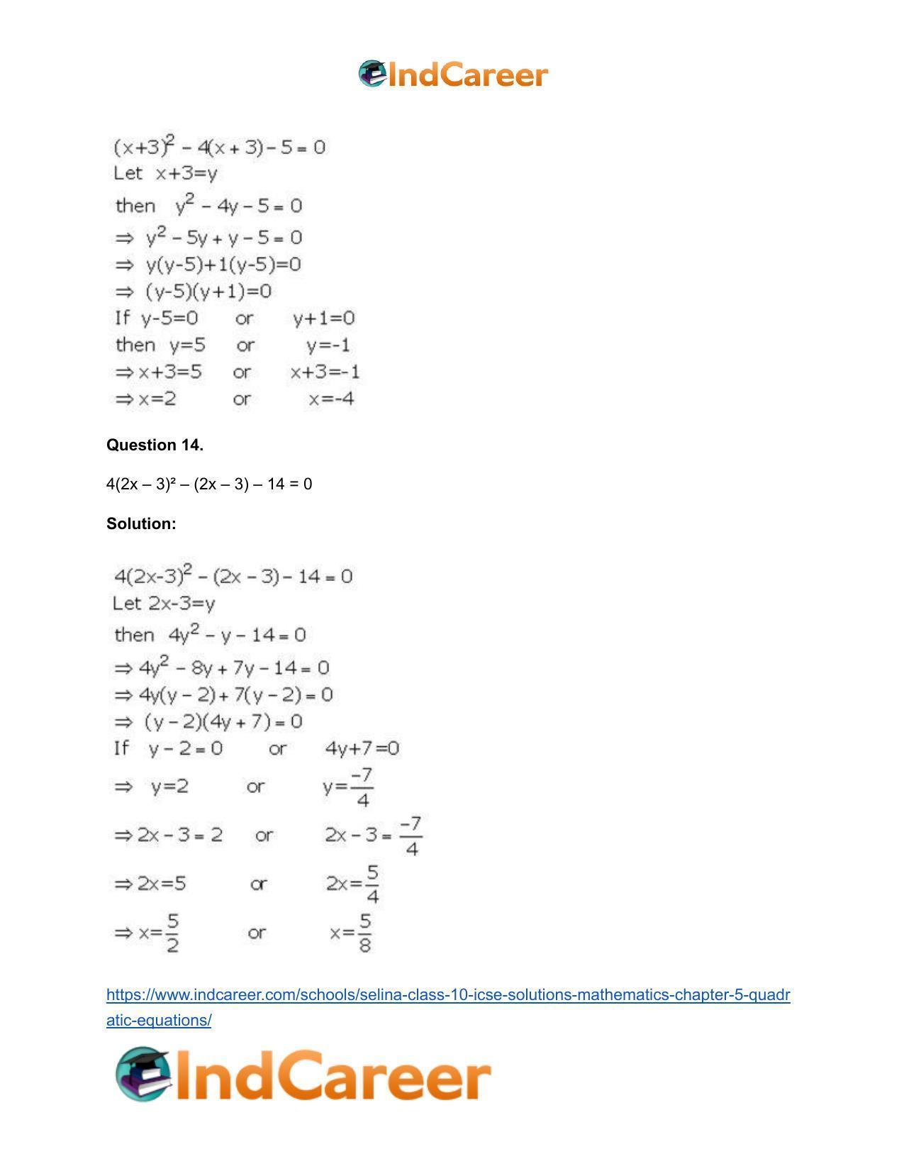 Selina Class 10 ICSE Solutions Mathematics : Chapter 5 - Quadratic Equations - Page 19