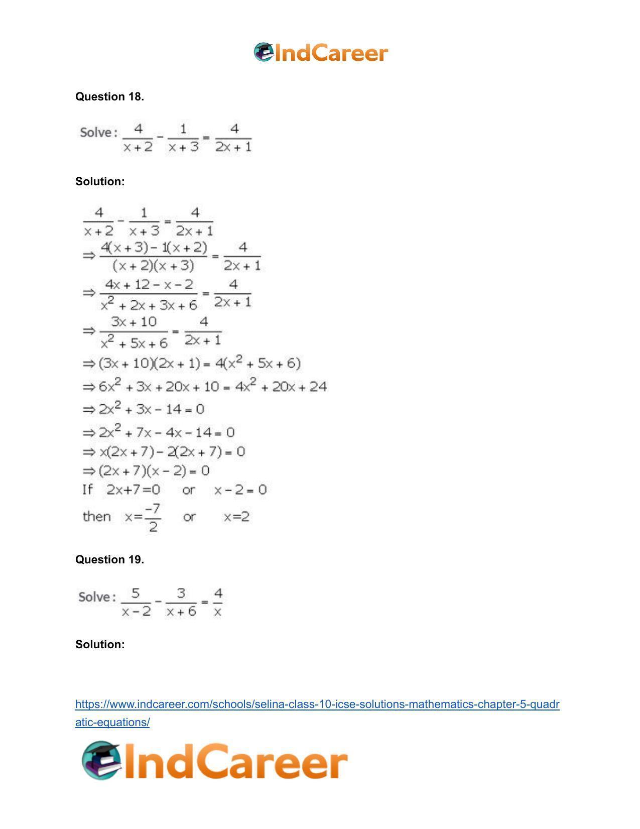 Selina Class 10 ICSE Solutions Mathematics : Chapter 5 - Quadratic Equations - Page 22