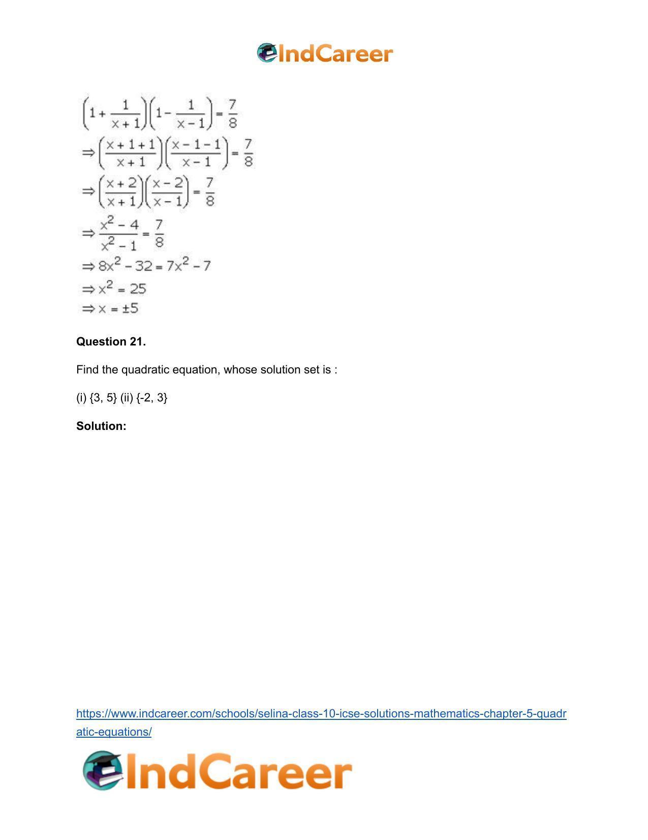 Selina Class 10 ICSE Solutions Mathematics : Chapter 5 - Quadratic Equations - Page 24