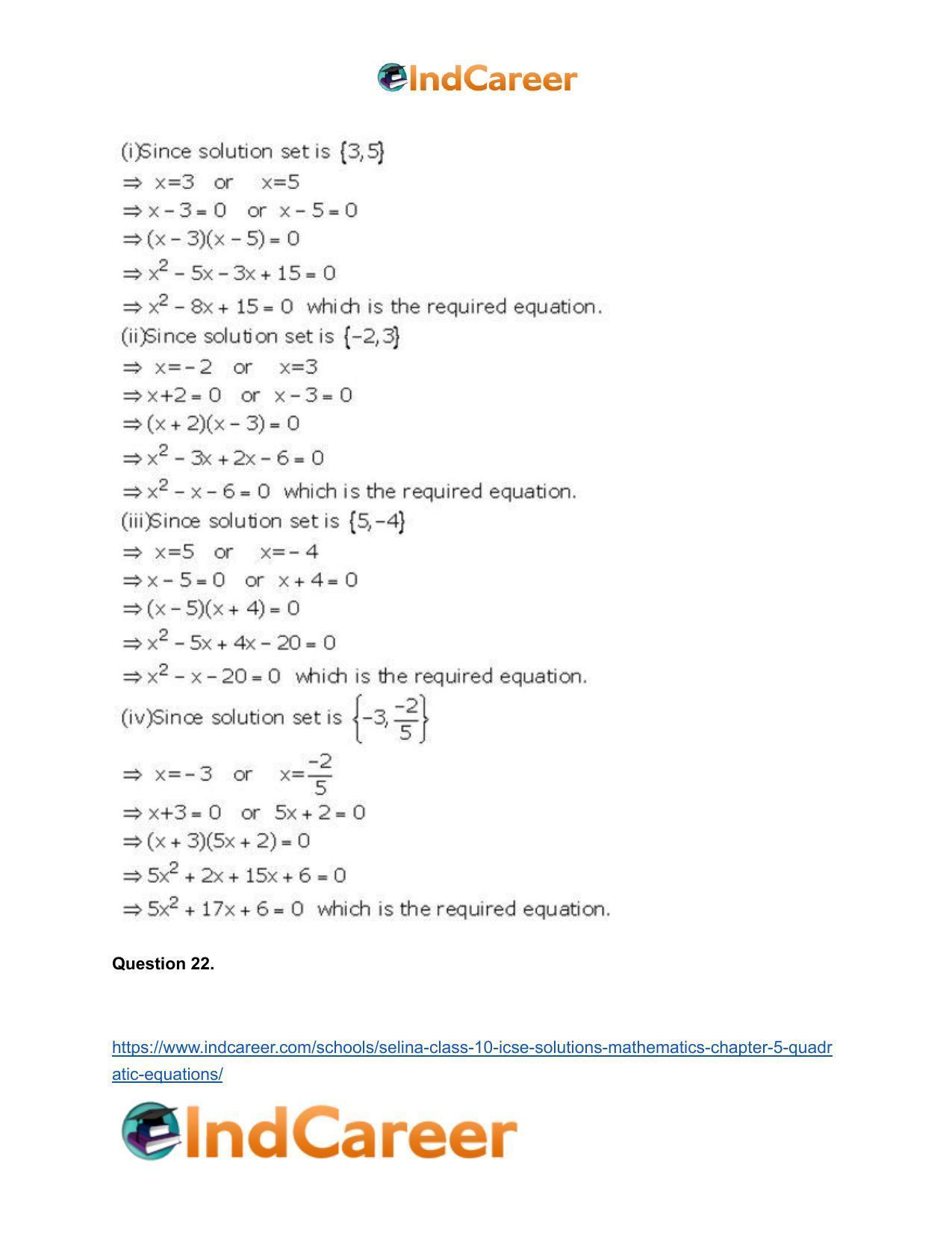 Selina Class 10 ICSE Solutions Mathematics : Chapter 5 - Quadratic Equations - Page 25