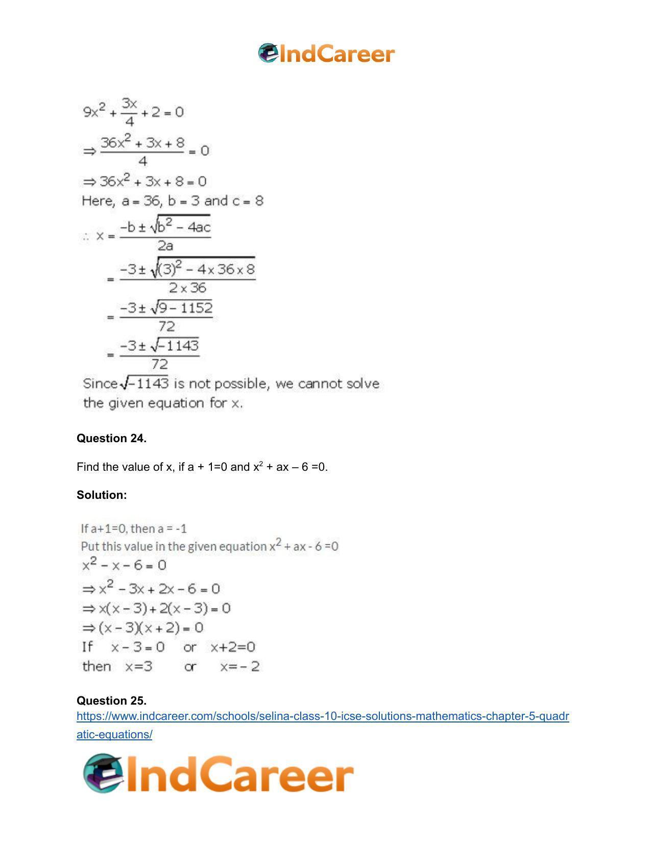 Selina Class 10 ICSE Solutions Mathematics : Chapter 5 - Quadratic Equations - Page 27