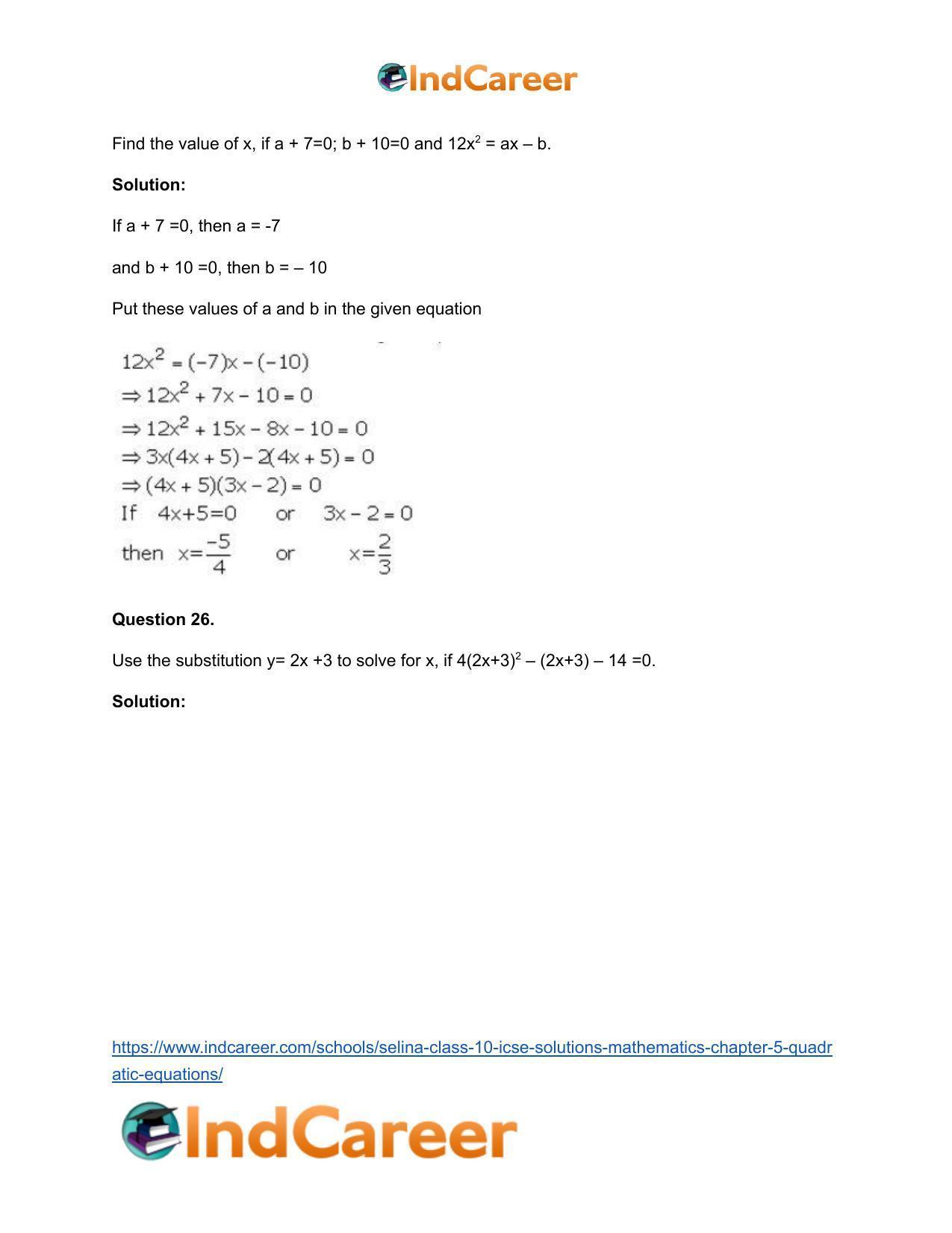 Selina Class 10 ICSE Solutions Mathematics : Chapter 5 - Quadratic Equations - Page 28