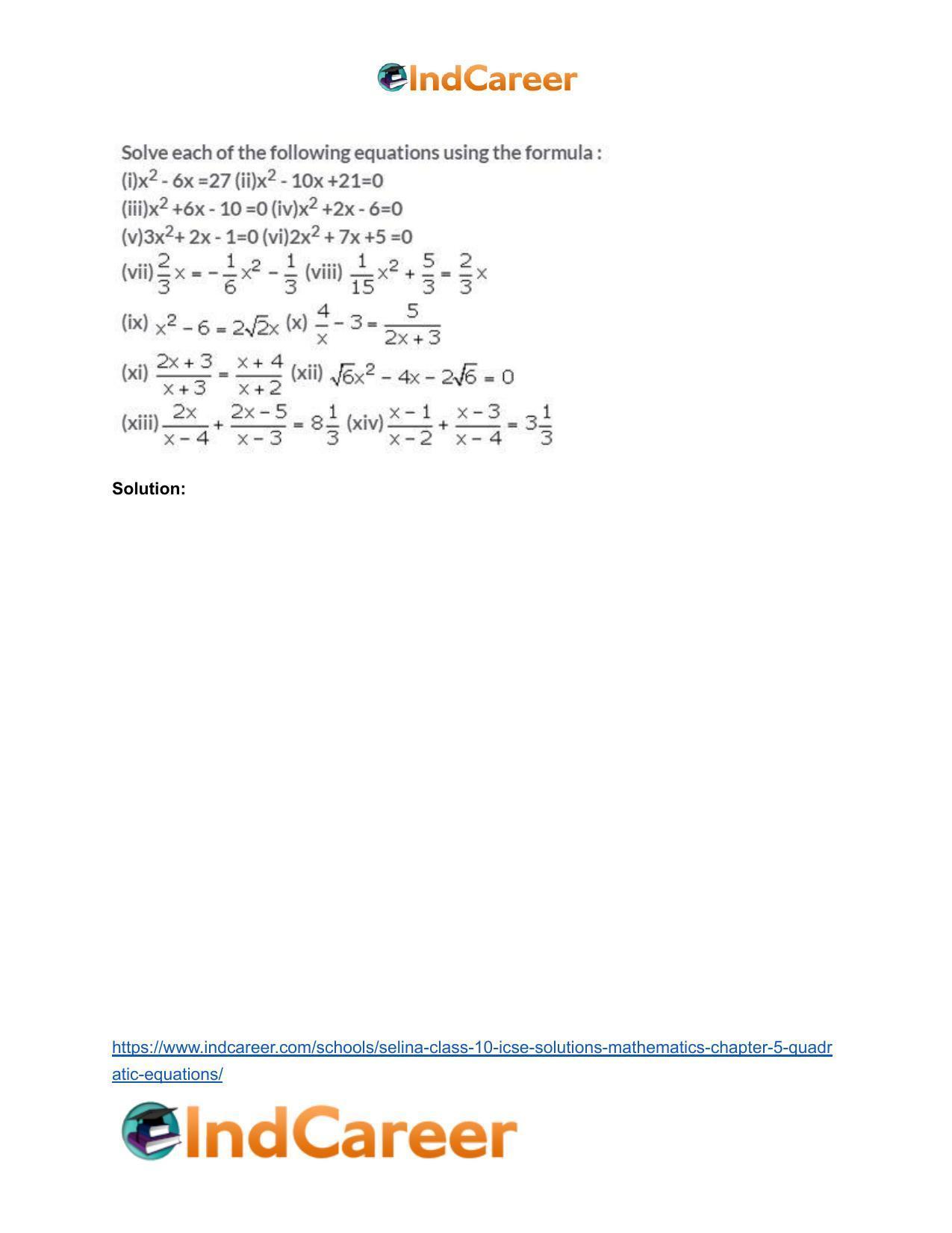 Selina Class 10 ICSE Solutions Mathematics : Chapter 5 - Quadratic Equations - Page 36