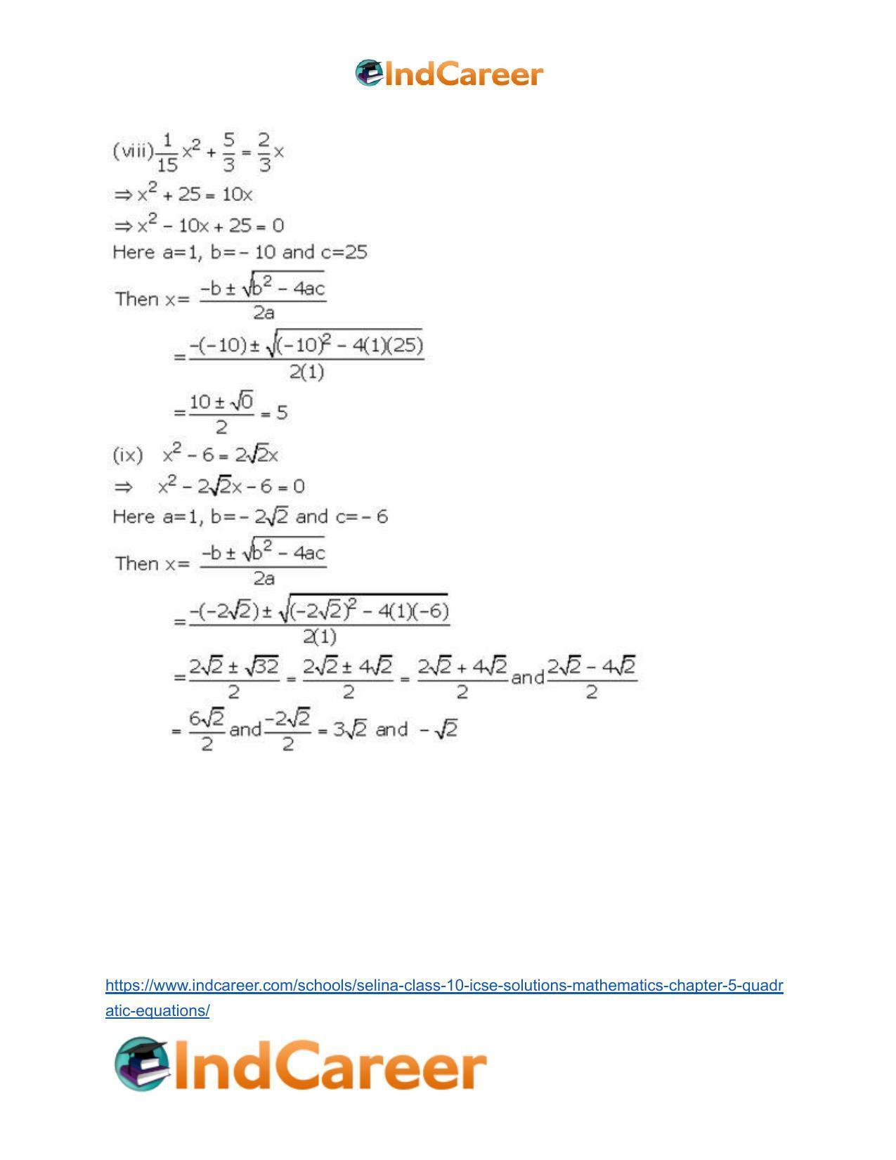Selina Class 10 ICSE Solutions Mathematics : Chapter 5 - Quadratic Equations - Page 39