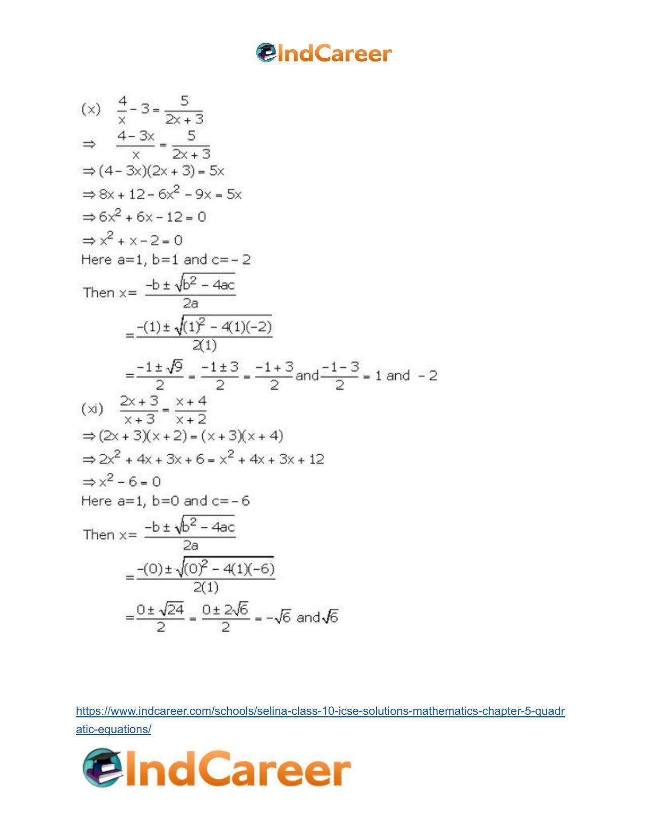 Selina Class 10 ICSE Solutions Mathematics : Chapter 5 - Quadratic Equations - Page 40