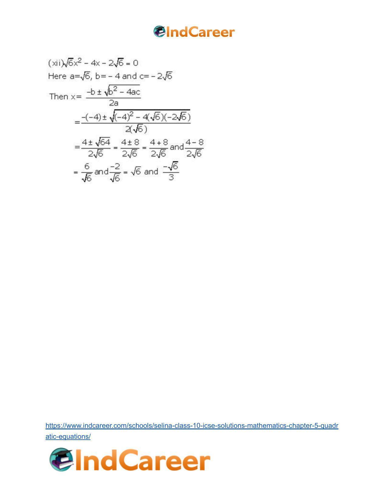 Selina Class 10 ICSE Solutions Mathematics : Chapter 5 - Quadratic Equations - Page 41
