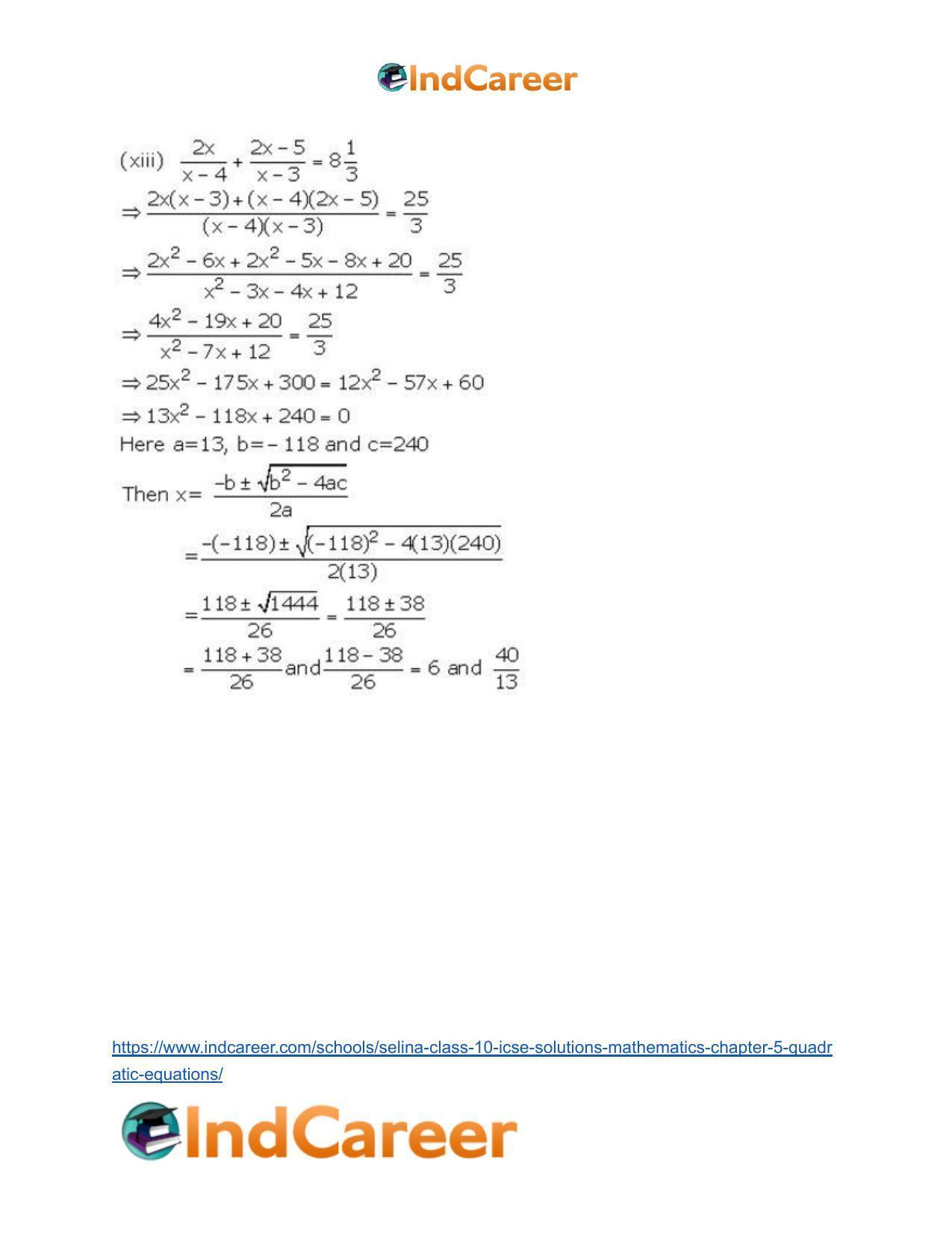 Selina Class 10 ICSE Solutions Mathematics : Chapter 5 - Quadratic Equations - Page 42