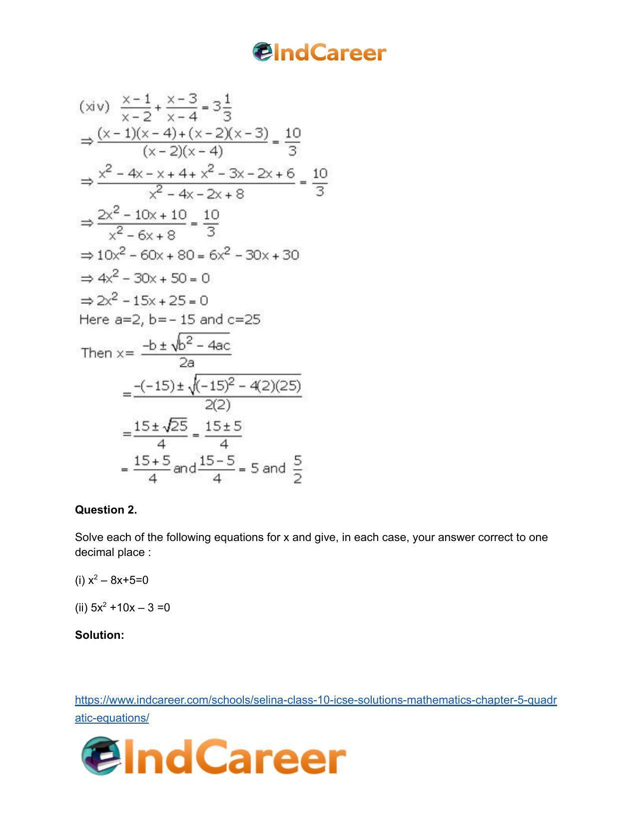 Selina Class 10 ICSE Solutions Mathematics : Chapter 5 - Quadratic Equations - Page 43