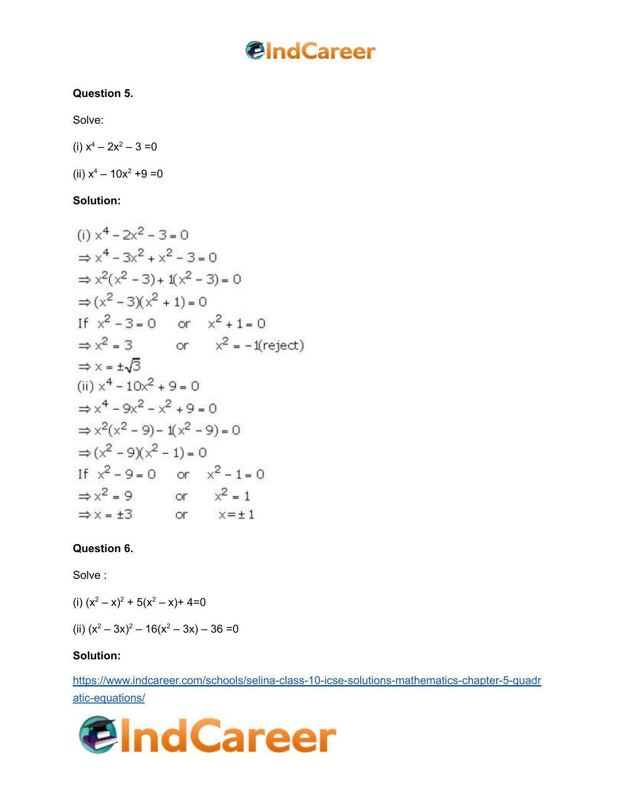 Selina Class 10 ICSE Solutions Mathematics : Chapter 5 - Quadratic Equations - Page 49