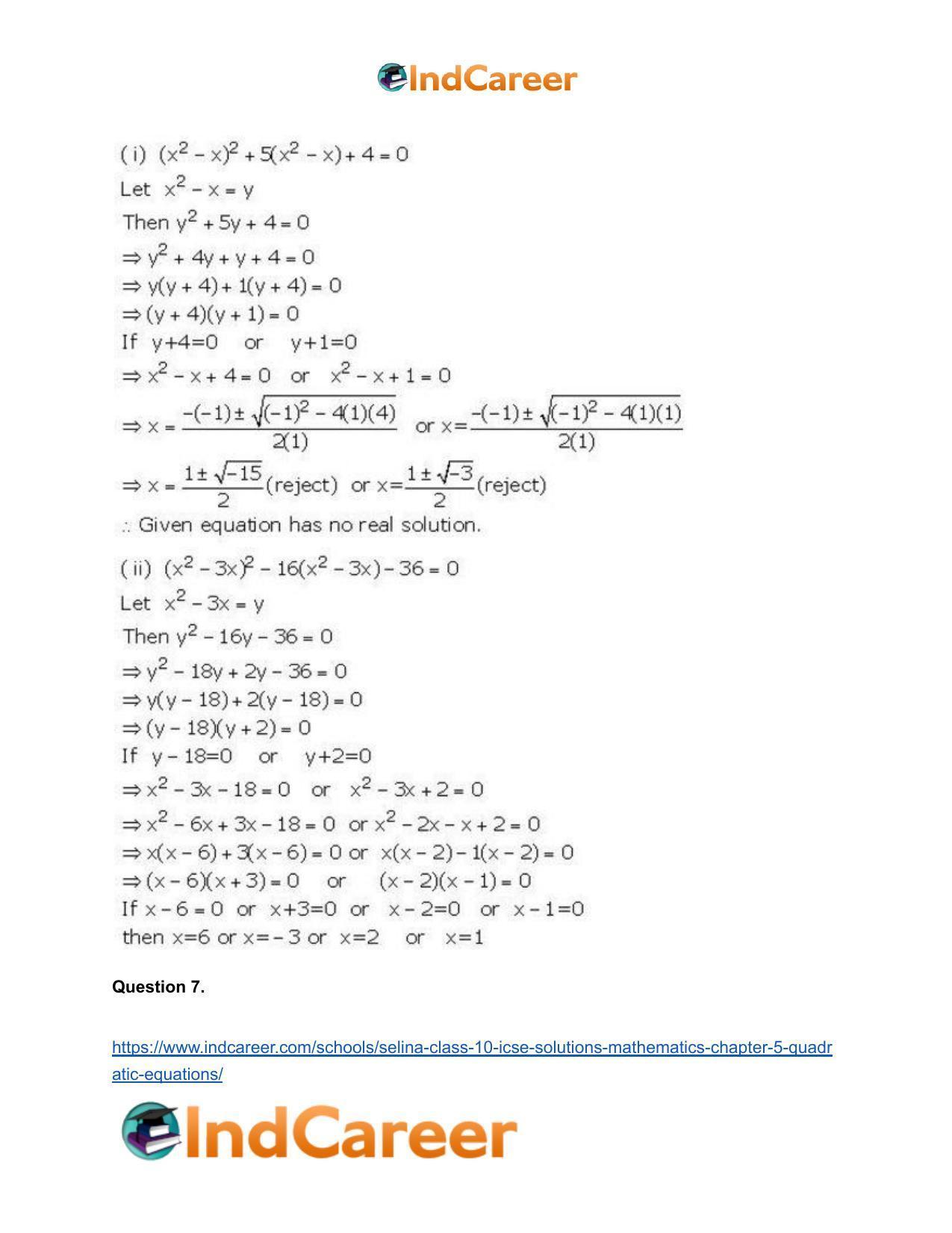 Selina Class 10 ICSE Solutions Mathematics : Chapter 5 - Quadratic Equations - Page 50