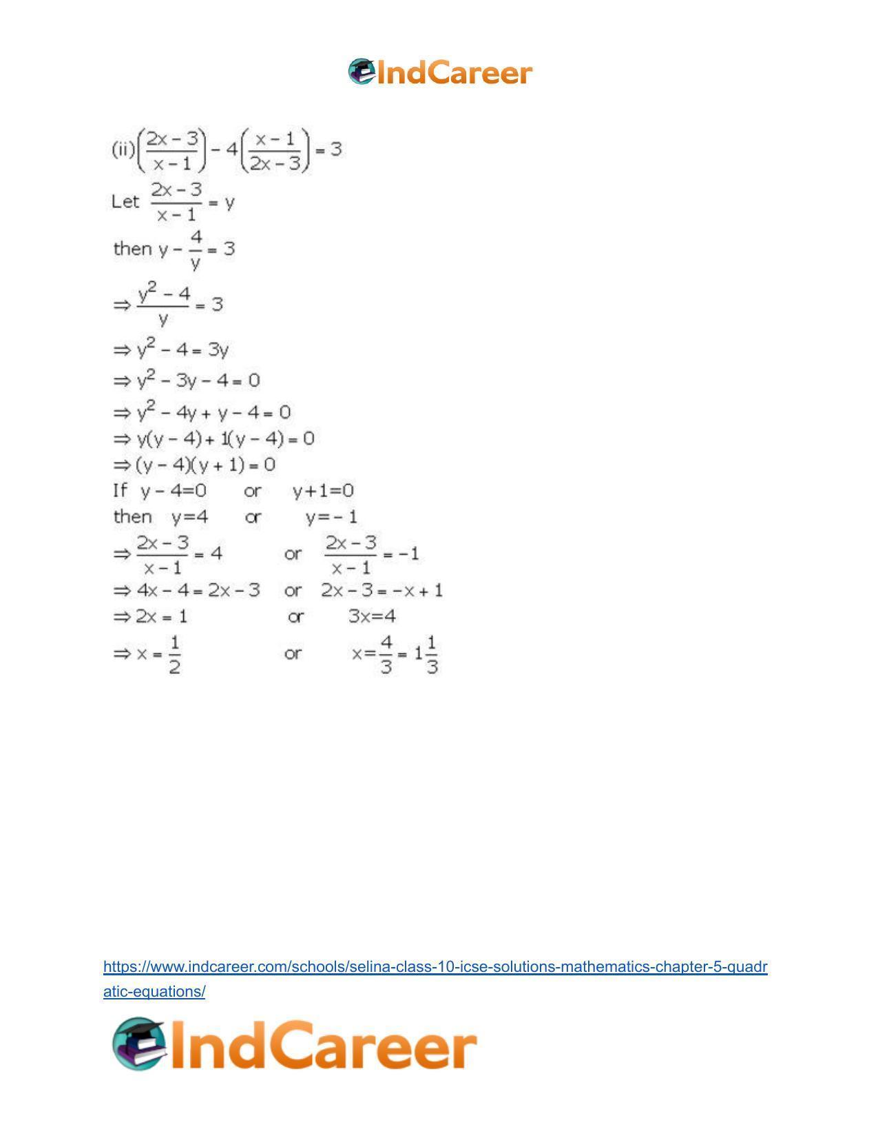 Selina Class 10 ICSE Solutions Mathematics : Chapter 5 - Quadratic Equations - Page 52