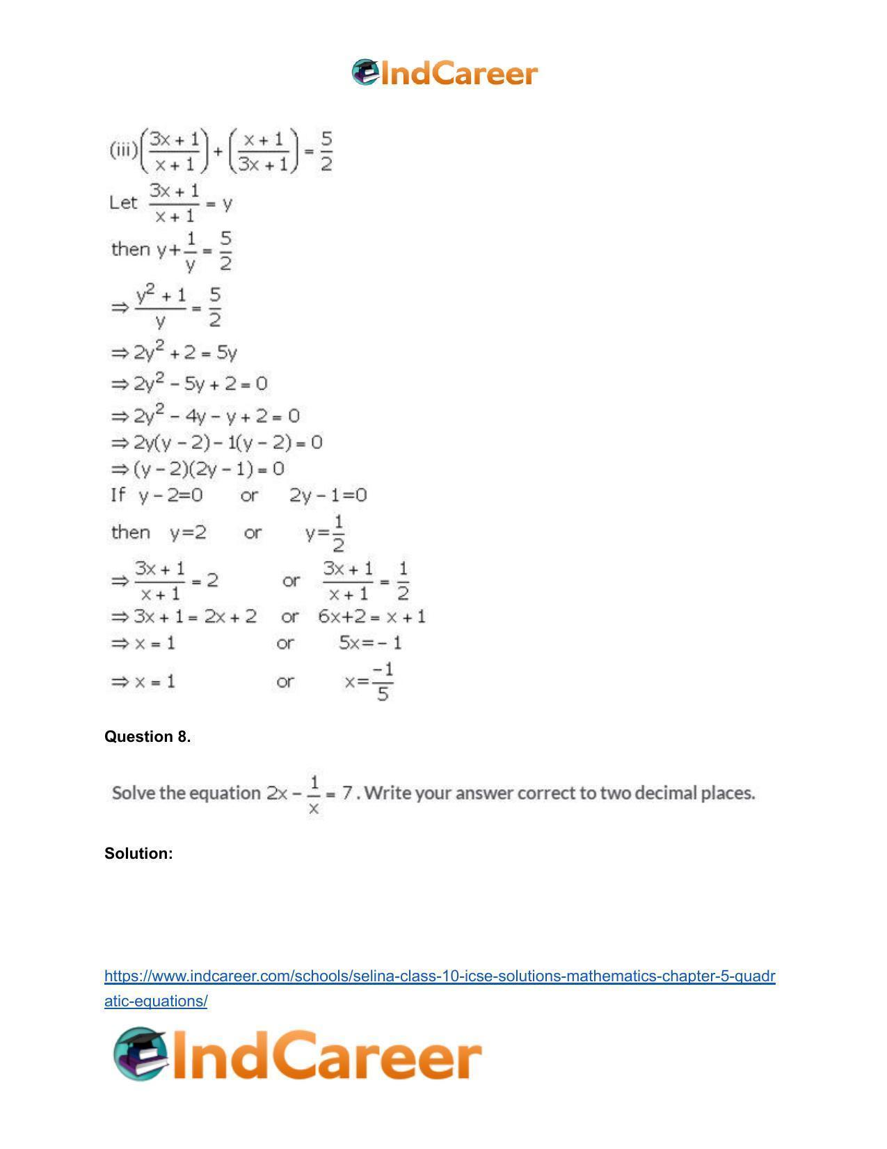 Selina Class 10 ICSE Solutions Mathematics : Chapter 5 - Quadratic Equations - Page 53