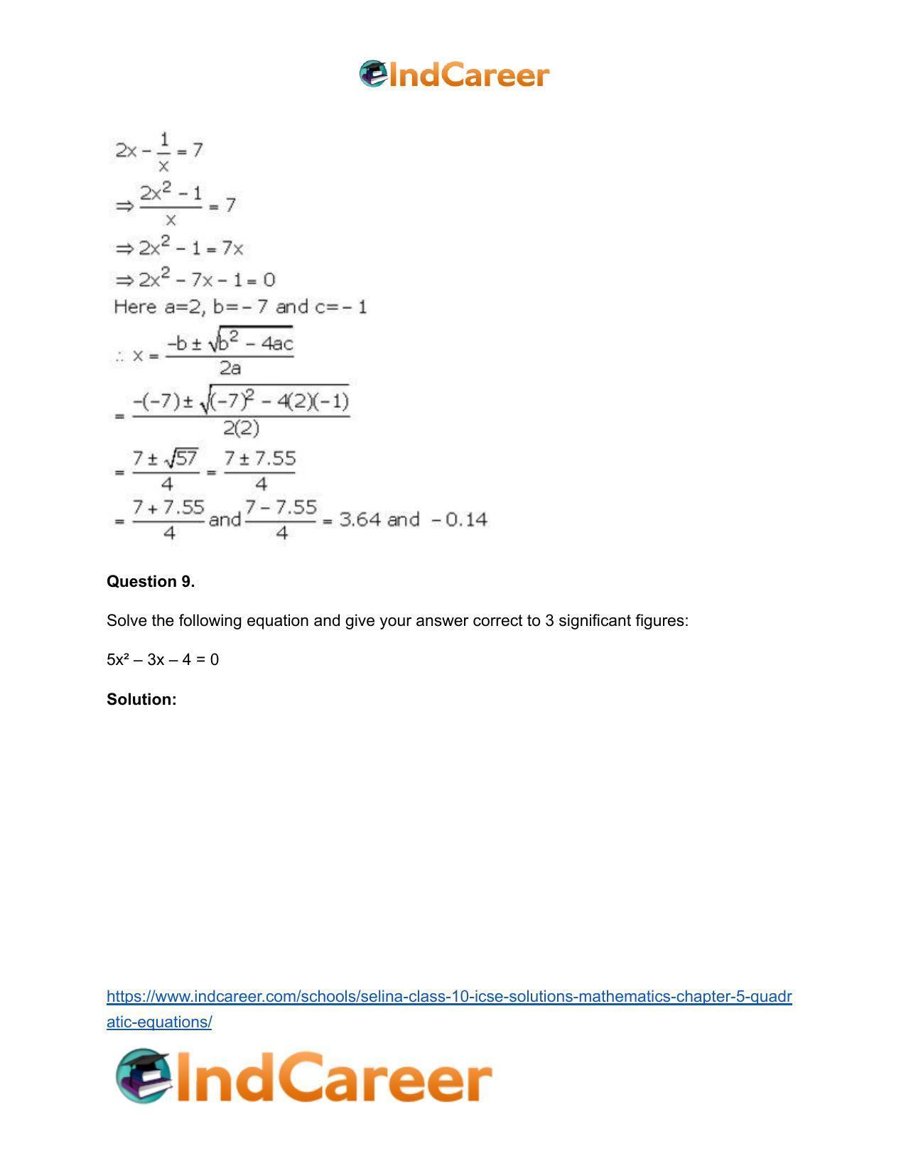 Selina Class 10 ICSE Solutions Mathematics : Chapter 5 - Quadratic Equations - Page 54
