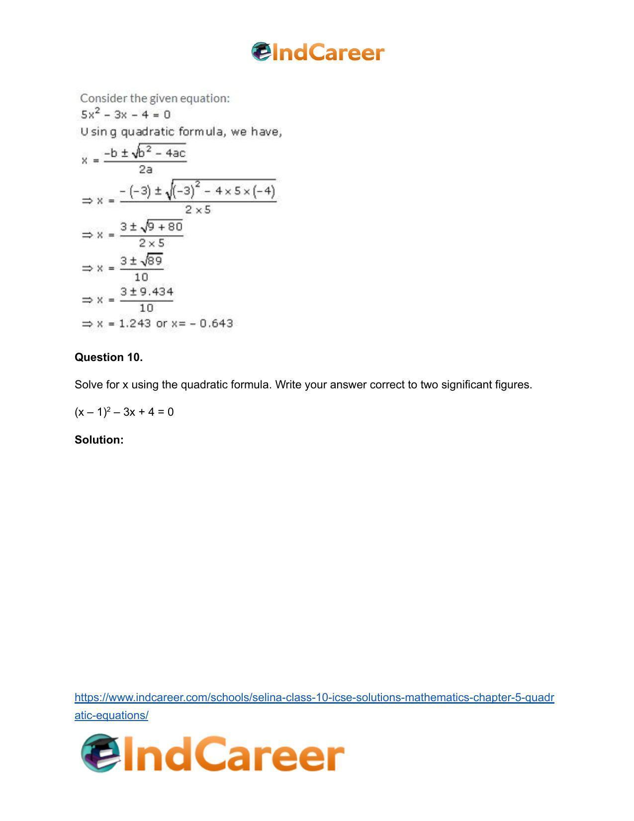 Selina Class 10 ICSE Solutions Mathematics : Chapter 5 - Quadratic Equations - Page 55
