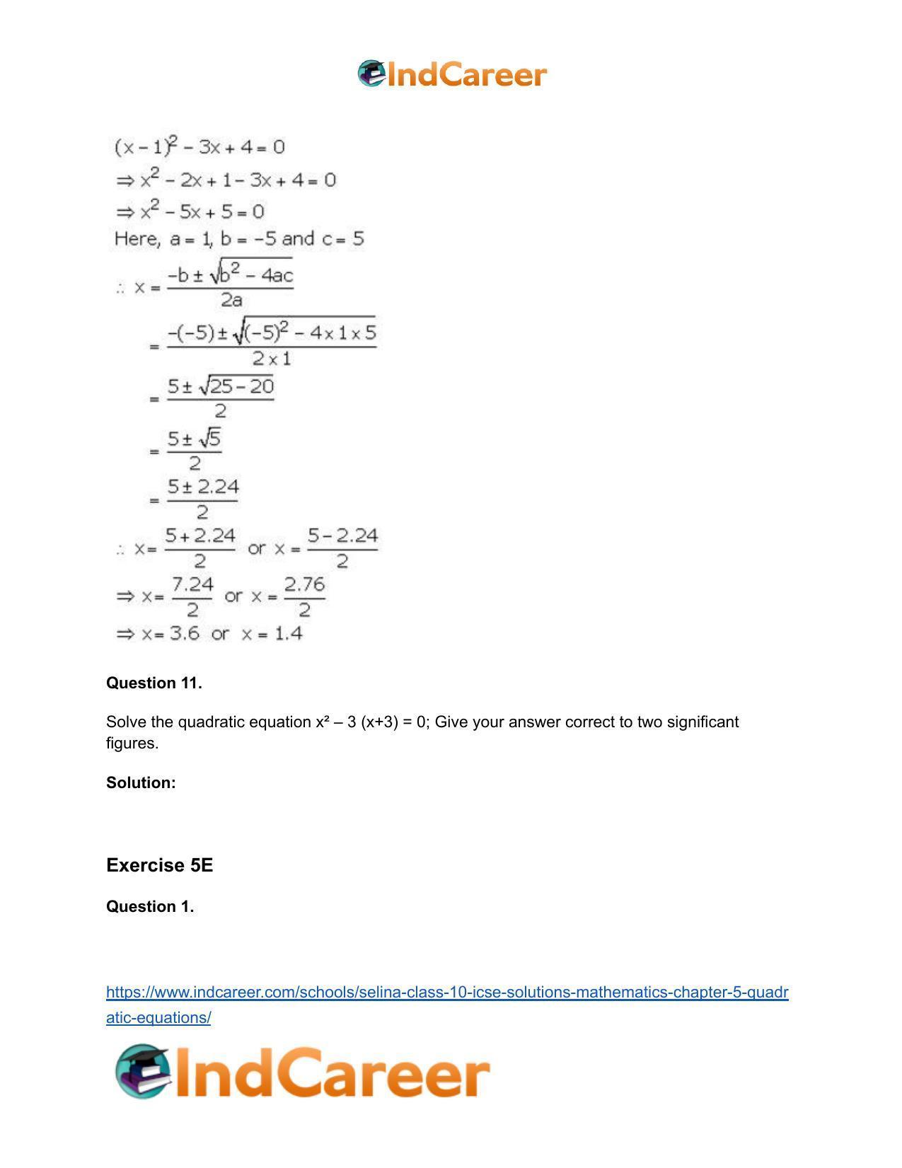 Selina Class 10 ICSE Solutions Mathematics : Chapter 5 - Quadratic Equations - Page 56