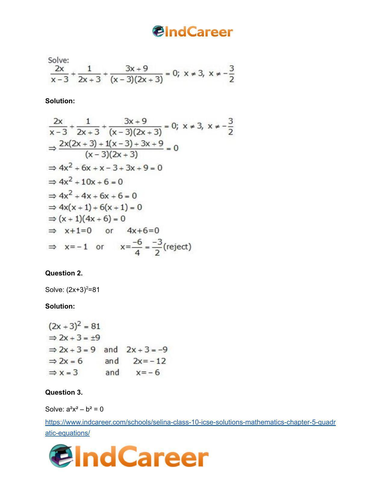 Selina Class 10 ICSE Solutions Mathematics : Chapter 5 - Quadratic Equations - Page 57