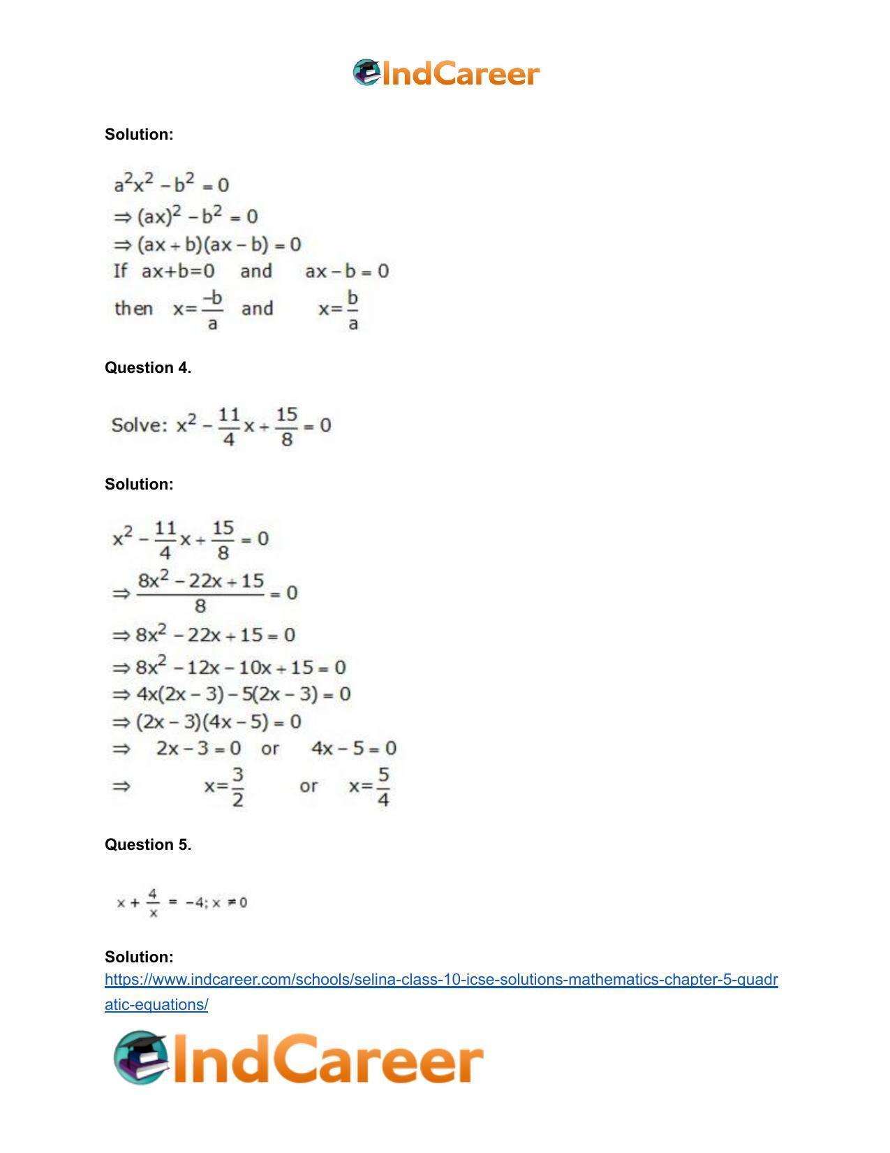 Selina Class 10 ICSE Solutions Mathematics : Chapter 5 - Quadratic Equations - Page 58