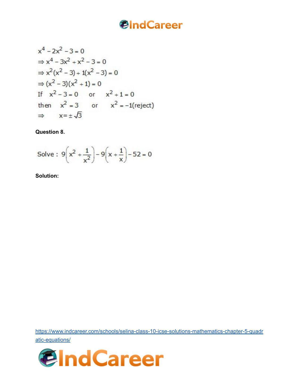 Selina Class 10 ICSE Solutions Mathematics : Chapter 5 - Quadratic Equations - Page 60