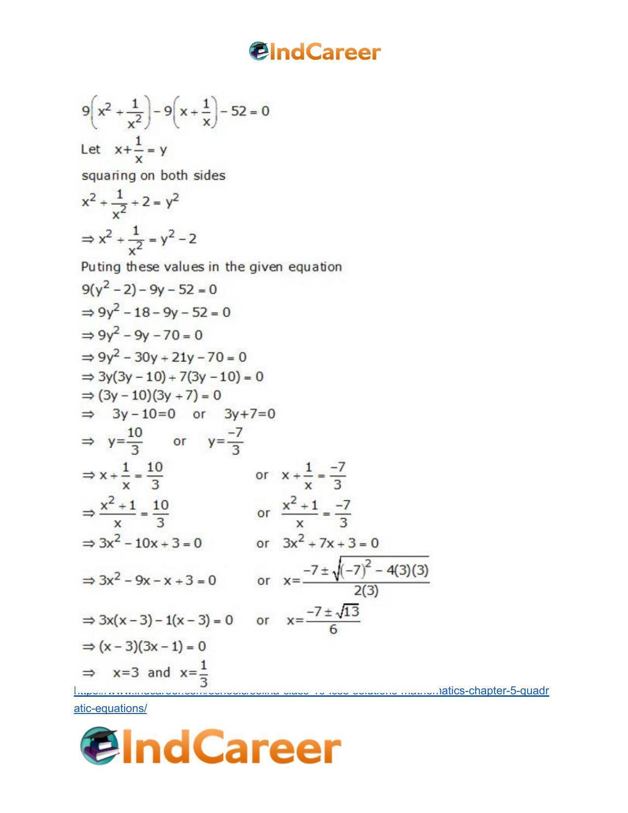Selina Class 10 ICSE Solutions Mathematics : Chapter 5 - Quadratic Equations - Page 61