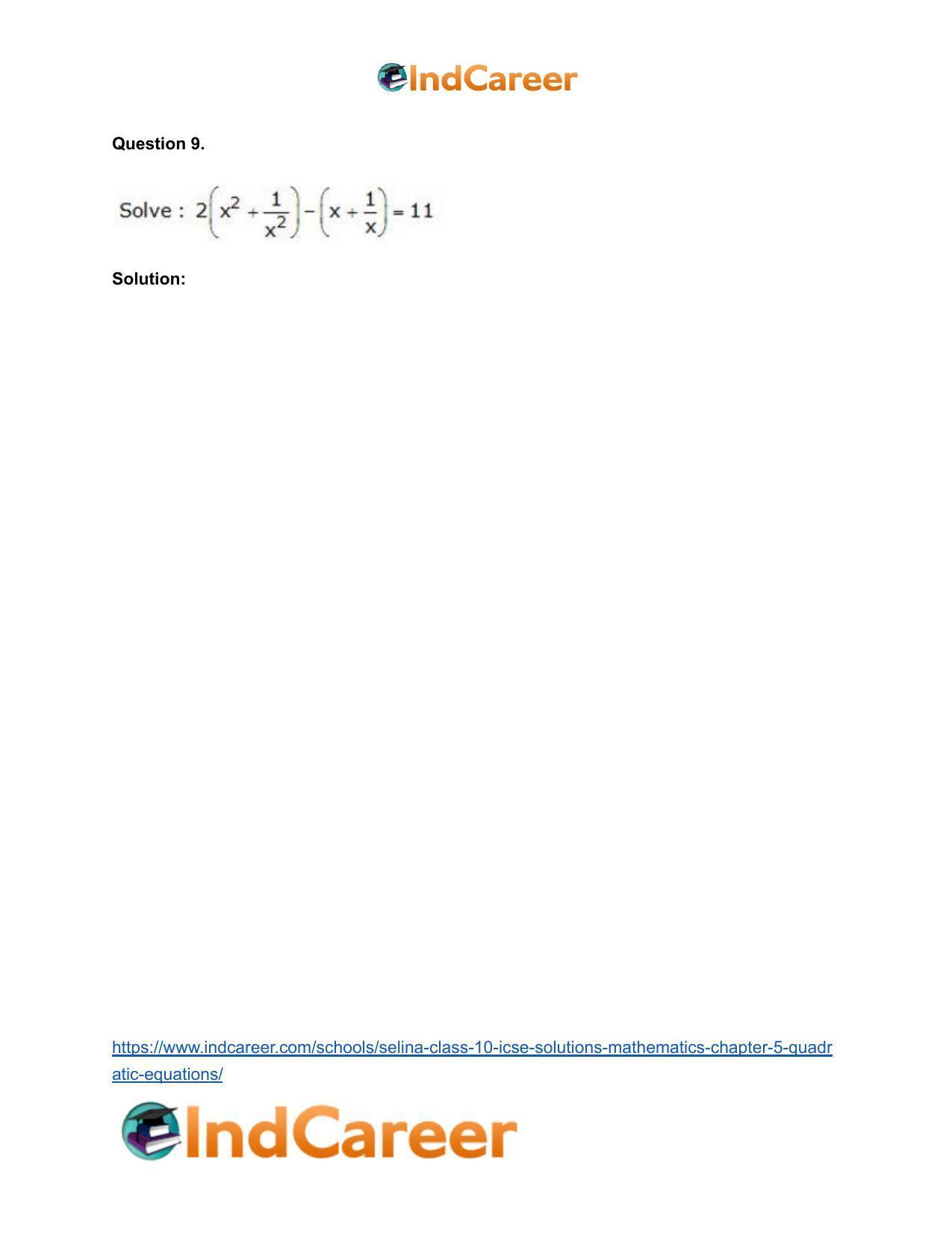 Selina Class 10 ICSE Solutions Mathematics : Chapter 5 - Quadratic Equations - Page 62