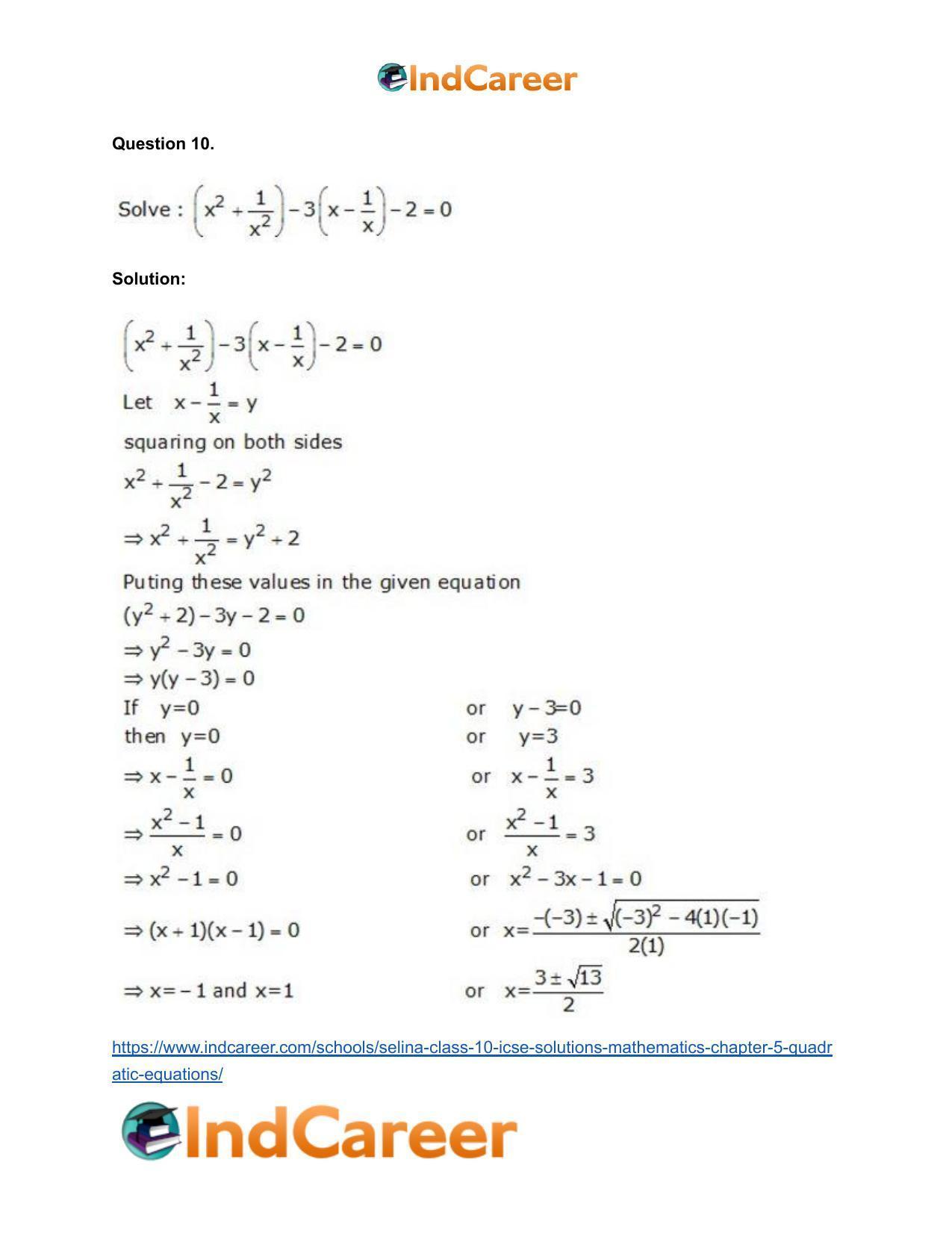 Selina Class 10 ICSE Solutions Mathematics : Chapter 5 - Quadratic Equations - Page 64