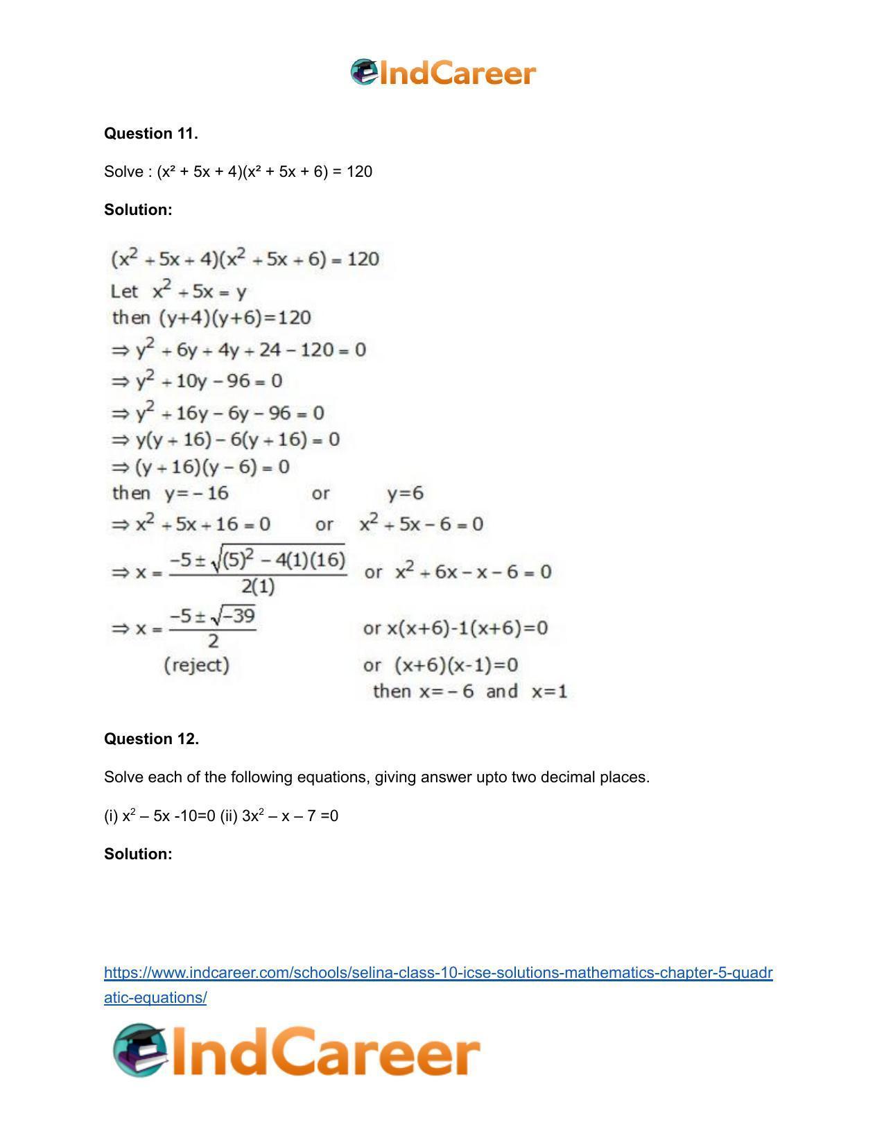 Selina Class 10 ICSE Solutions Mathematics : Chapter 5 - Quadratic Equations - Page 65