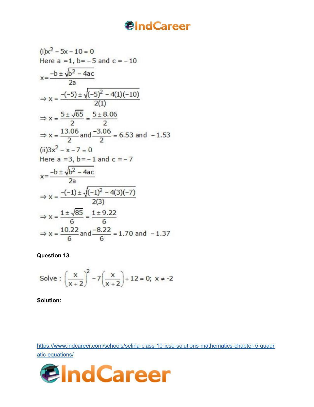 Selina Class 10 ICSE Solutions Mathematics : Chapter 5 - Quadratic Equations - Page 66