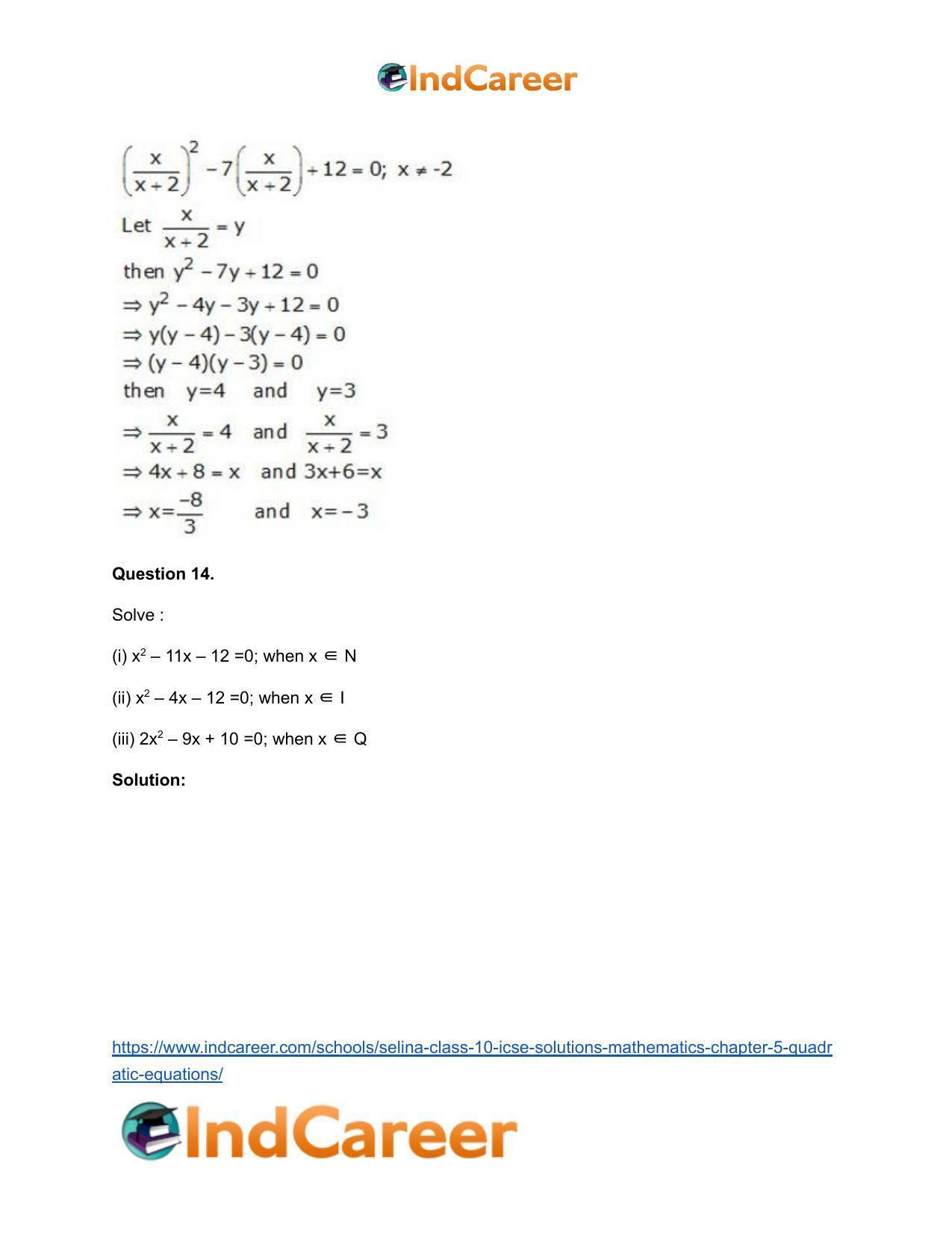 Selina Class 10 ICSE Solutions Mathematics : Chapter 5 - Quadratic Equations - Page 67
